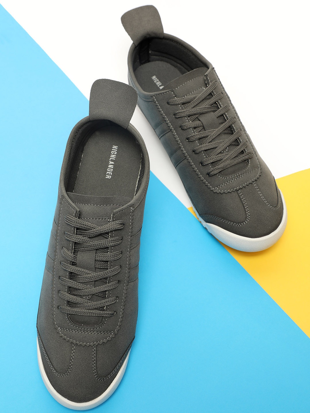 

HIGHLANDER Men PU Lace-Up Sneakers, Charcoal