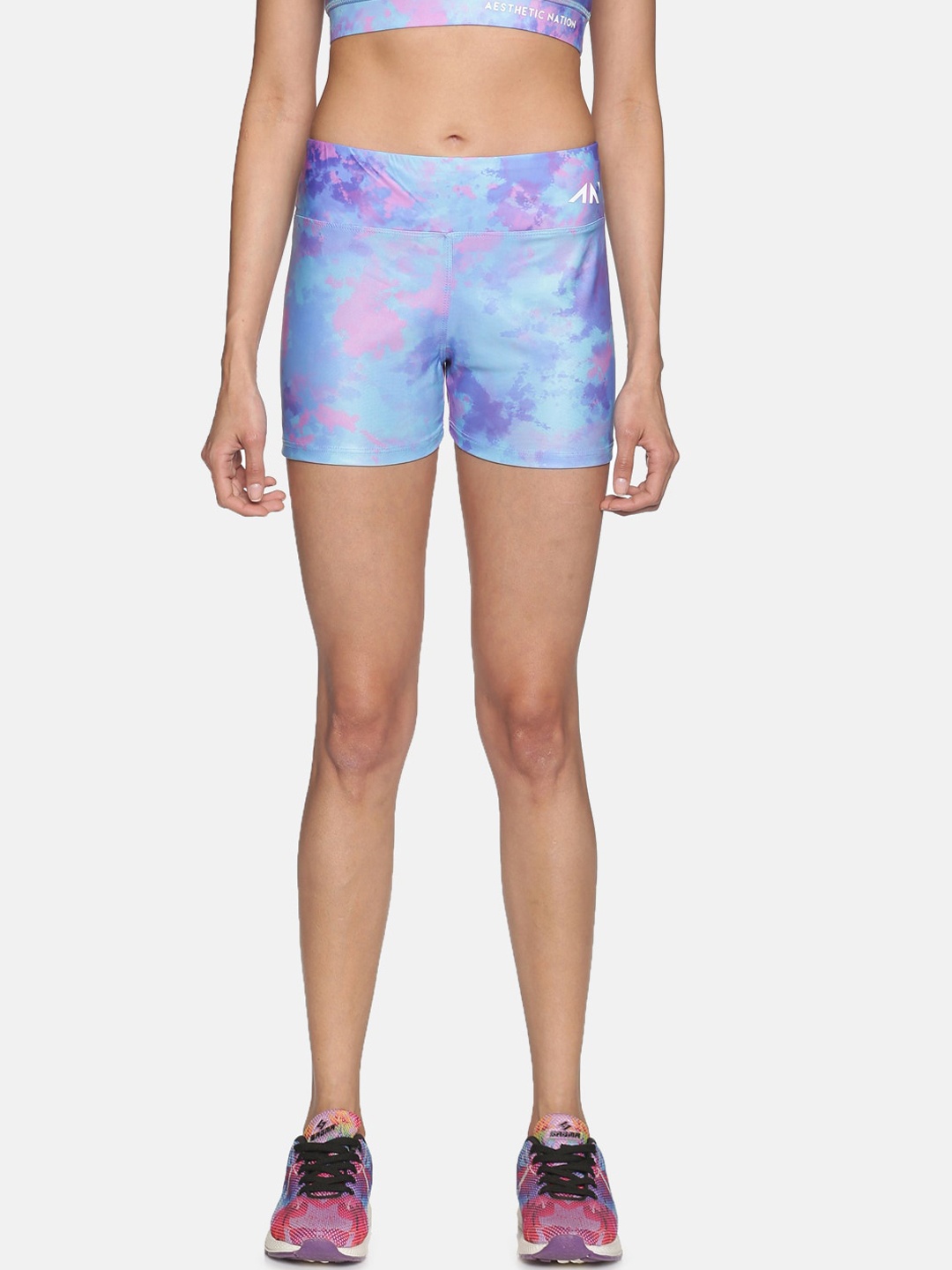 

AESTHETIC NATION Women Pink & Blue Slim Fit High-Rise Training or Gym Sports Shorts