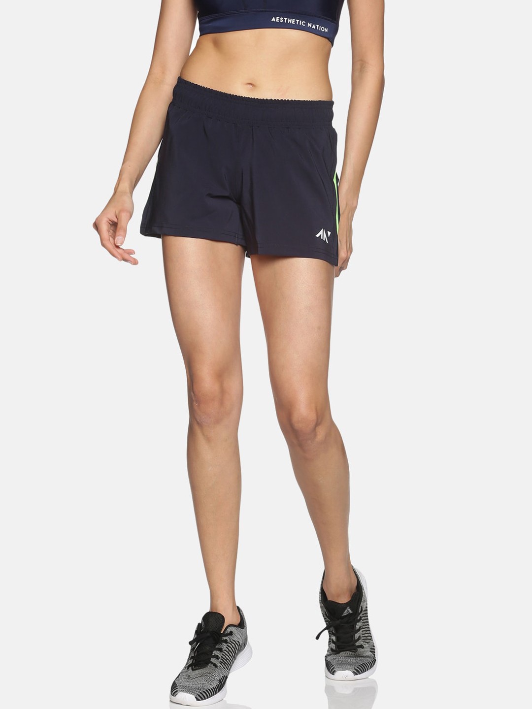 

AESTHETIC NATION Women Navy Blue Slim Fit Training or Gym Sports Shorts