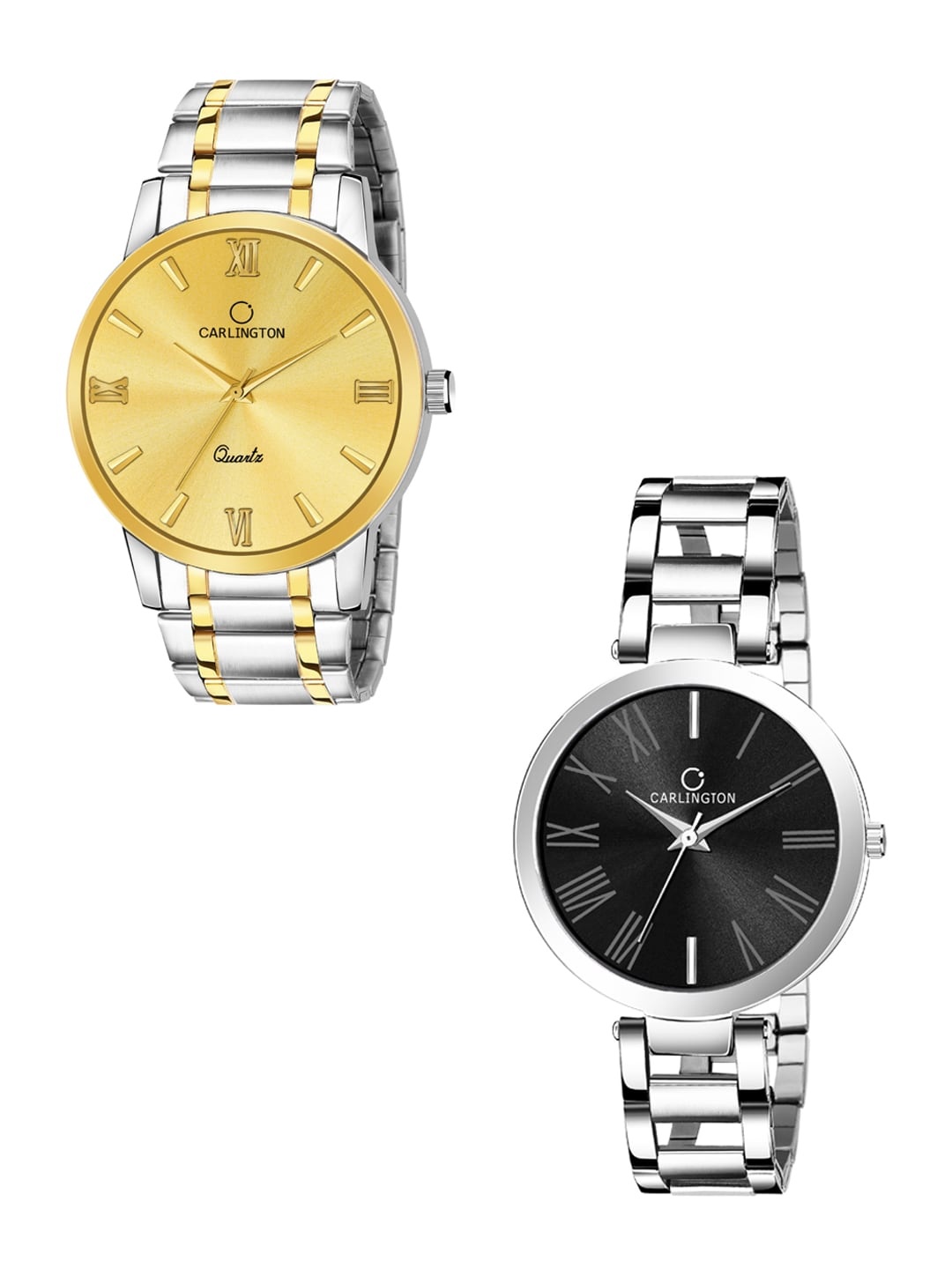 

CARLINGTON Unisex Set of 2 Dial & Bracelet Style Straps Analogue Watches CT-6210SG, Gold