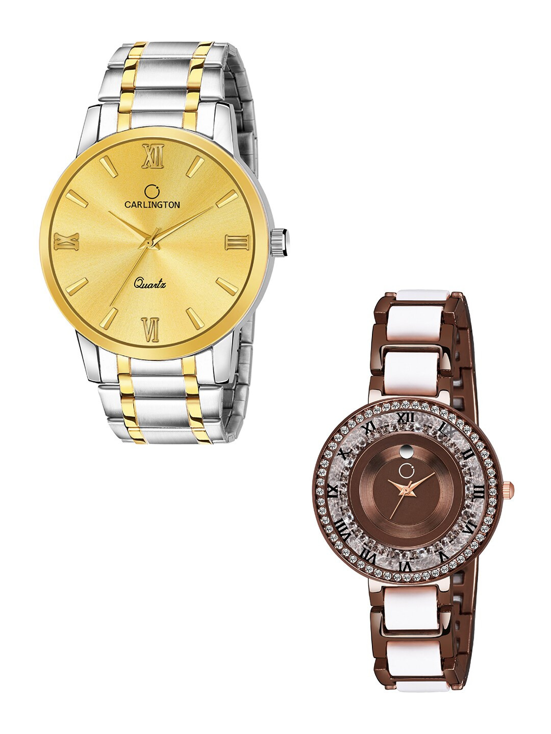 

CARLINGTON Unisex Pack of 2 Embellished Bracelet Style Straps Watch Combo CT-6210SG, Gold