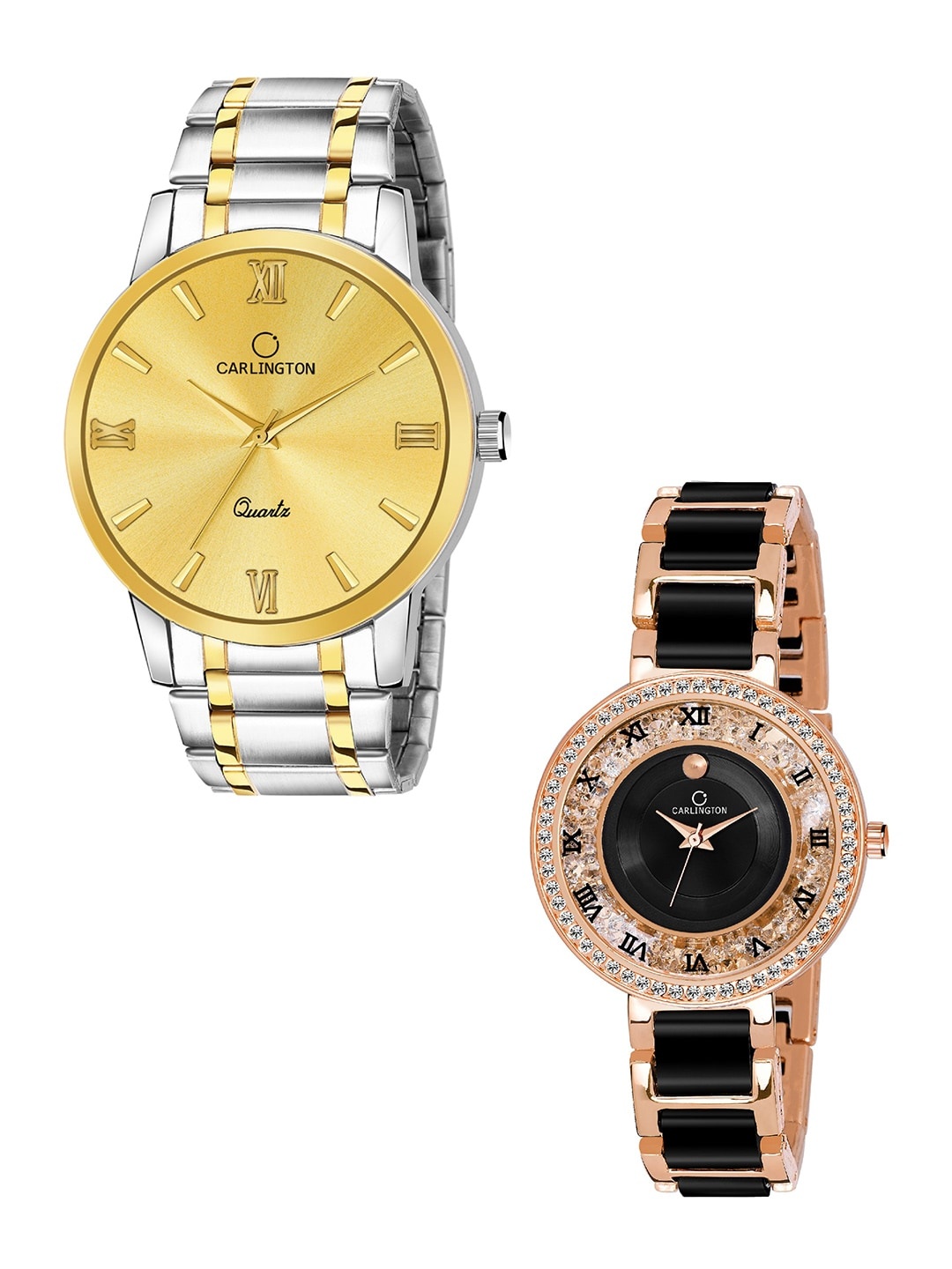 

CARLINGTON Unisex Set Of 2 Multicoloured Brass Dial & Stainless Steel Strap Analogue Watch, Multi