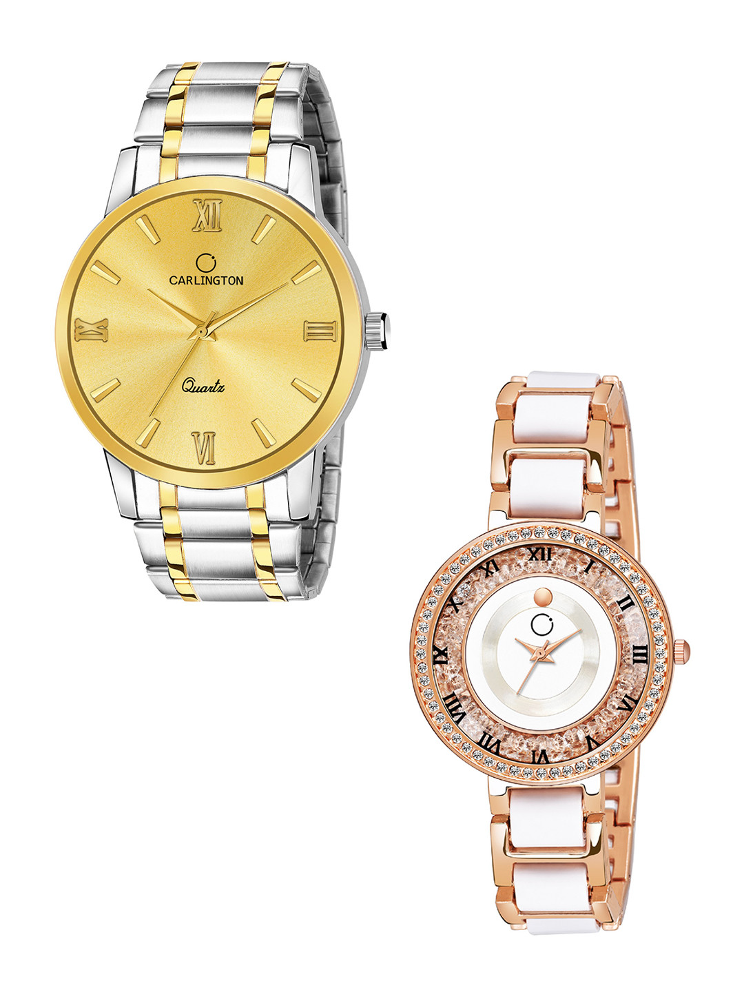 

CARLINGTON Adults Set of 2 Analogue Watches Combo CT-6210SG and Mova RoseWhite, Gold
