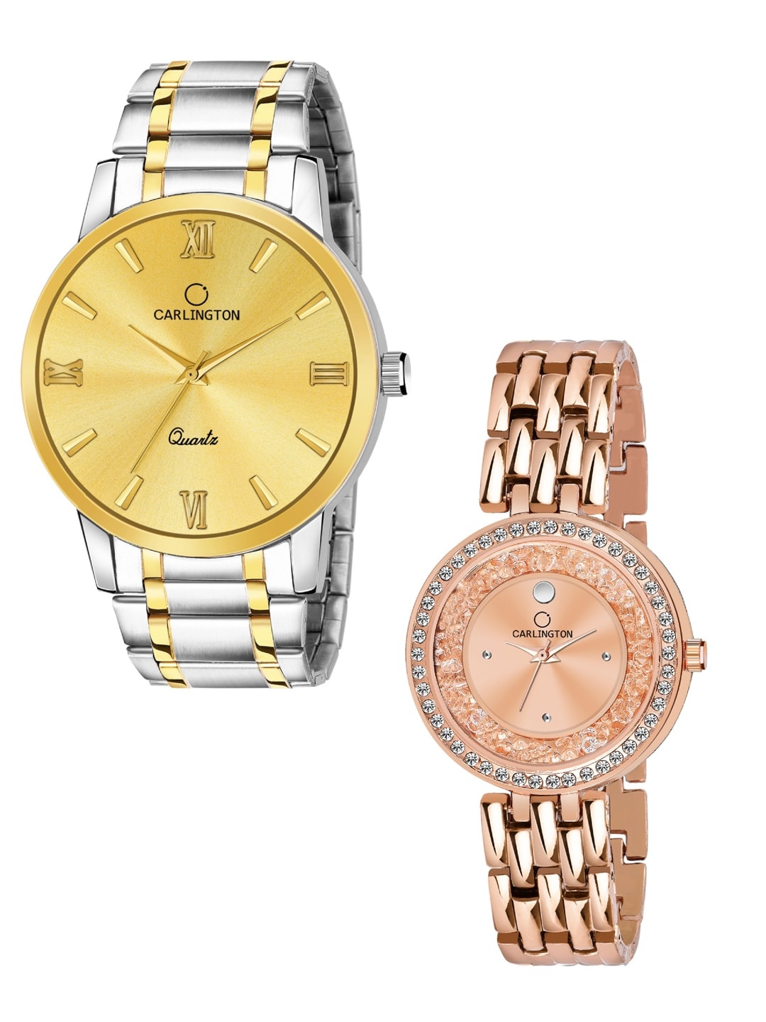 

CARLINGTON Unisex Brass Embellished Dial & Stainless Steel Watch Gift Set, Gold