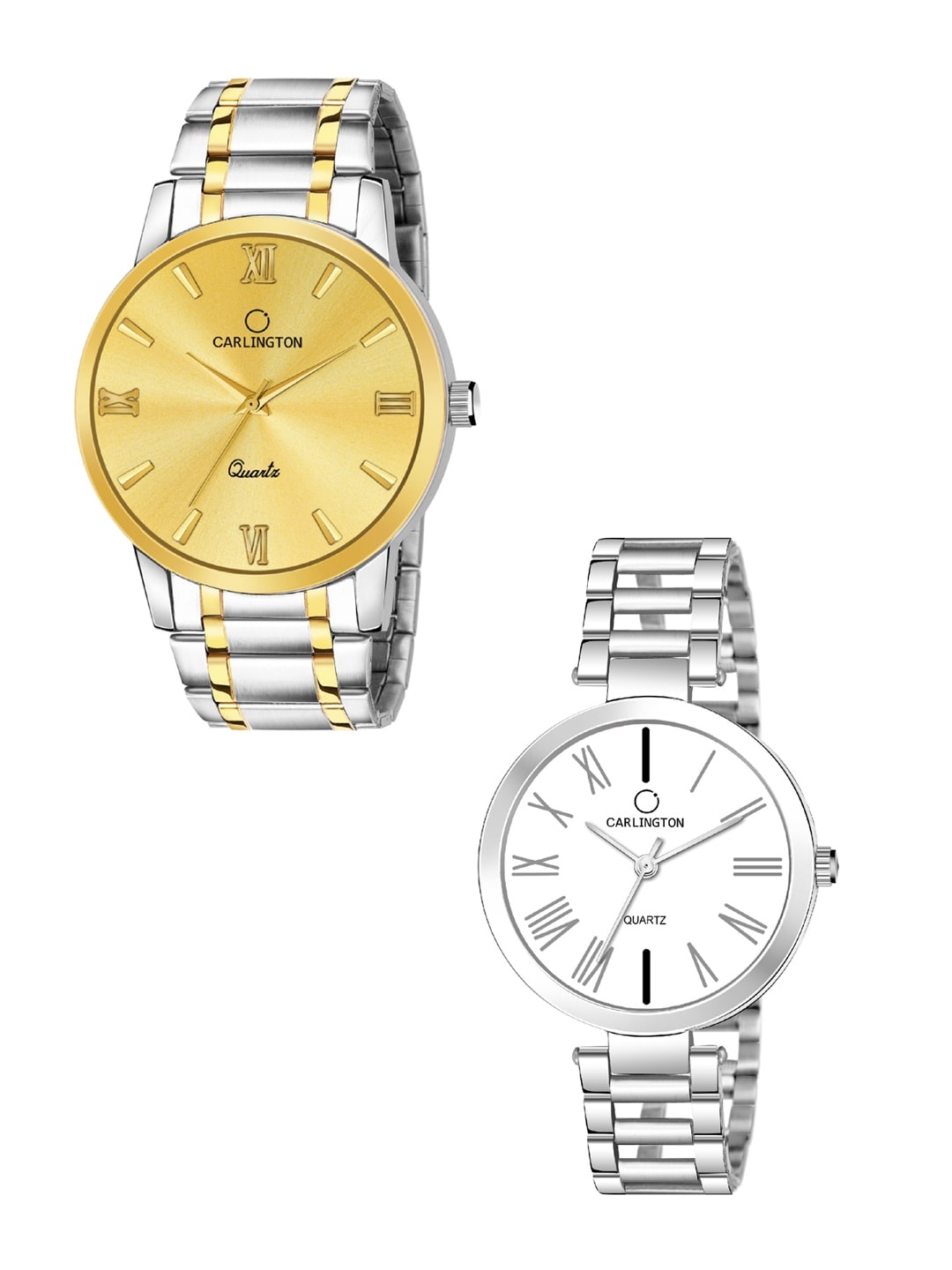 

CARLINGTON Set-2 Bracelet Style Straps Analogue Watch Combo CT-6210SG and 112 Silver, Gold