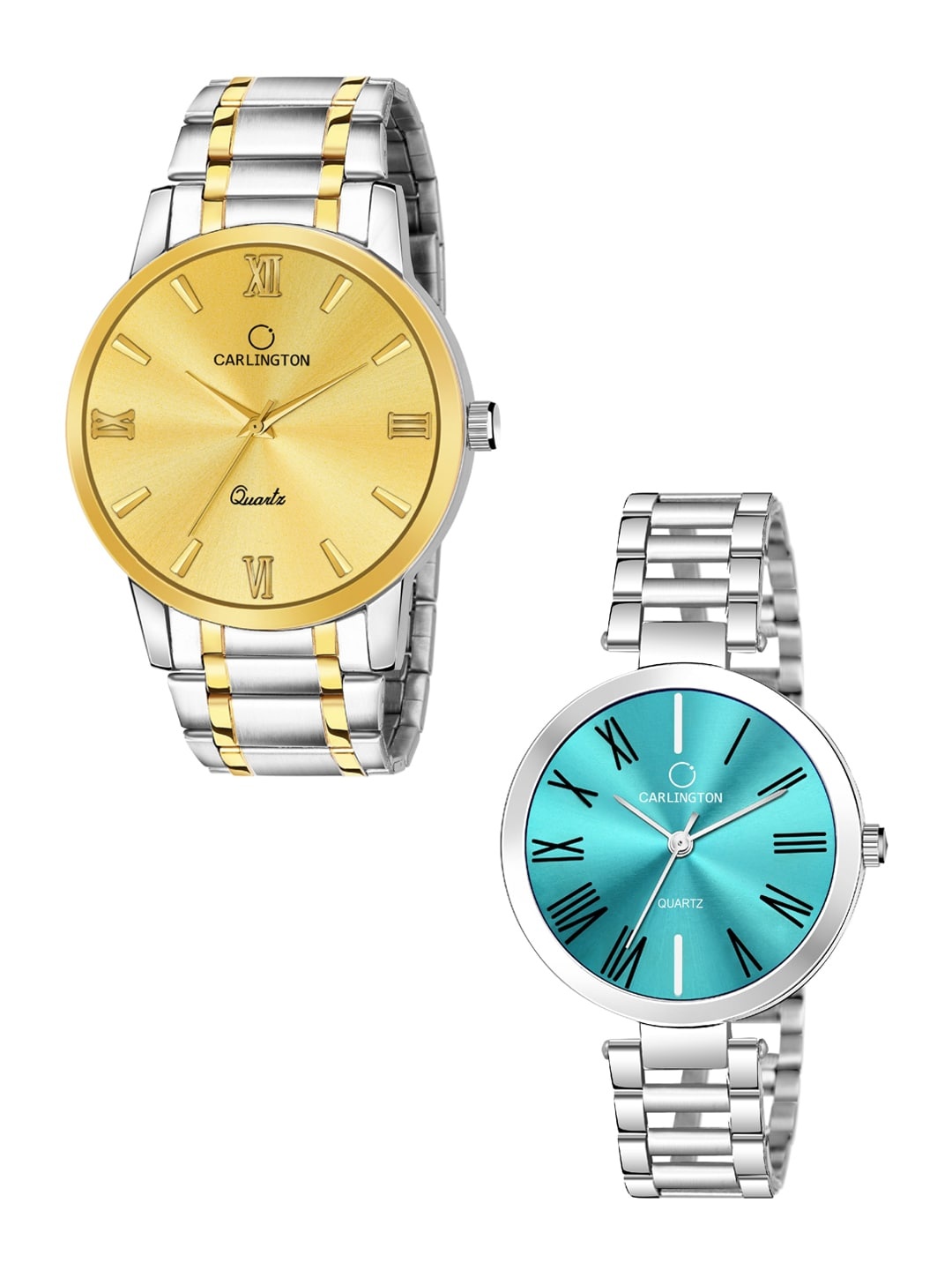 

CARLINGTON Unisex Silver-Toned Set Of 2 Stainless Steel Bracelet Style Analogue Watches
