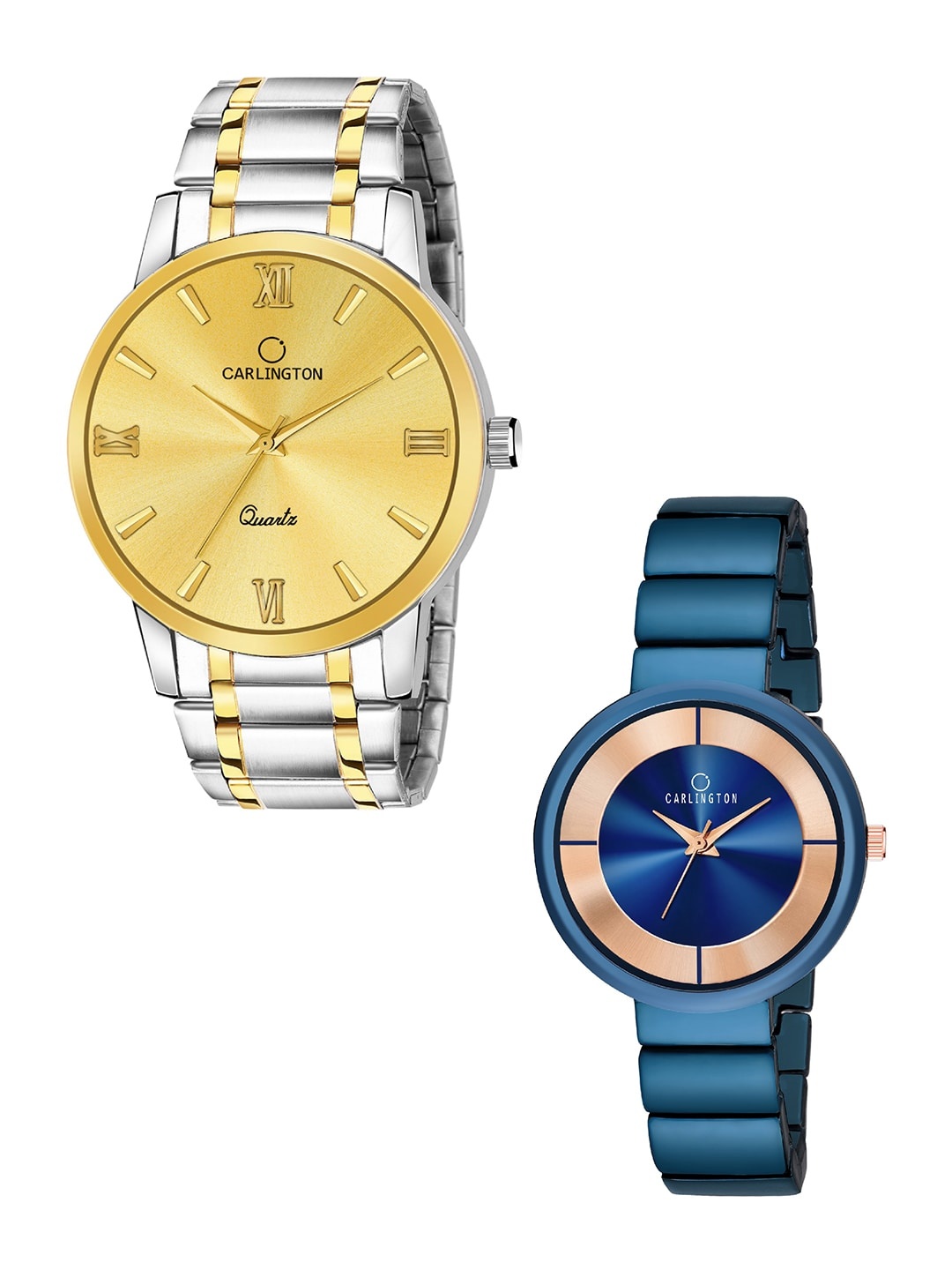 

CARLINGTON Adults Set of 2 Analogue Watches - Combo CT-6210SG and 114 Blue, Gold