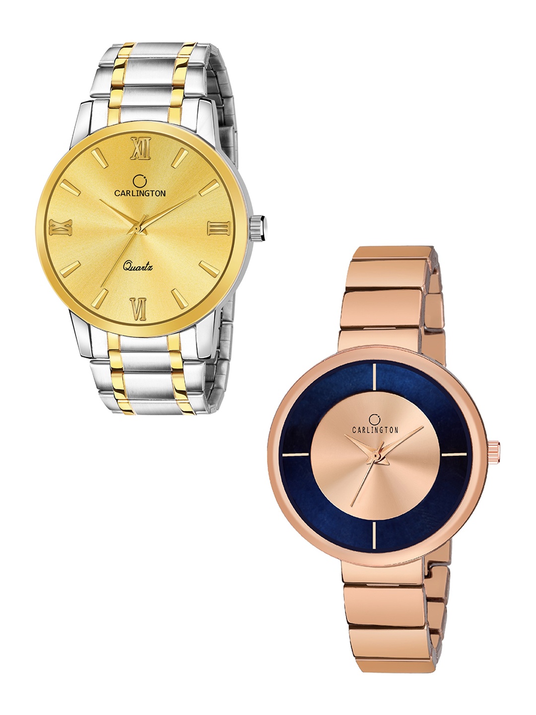 

CARLINGTON 2 Brass Dial & Stainless Steel Bracelet Style Straps Analogue Watch, Gold