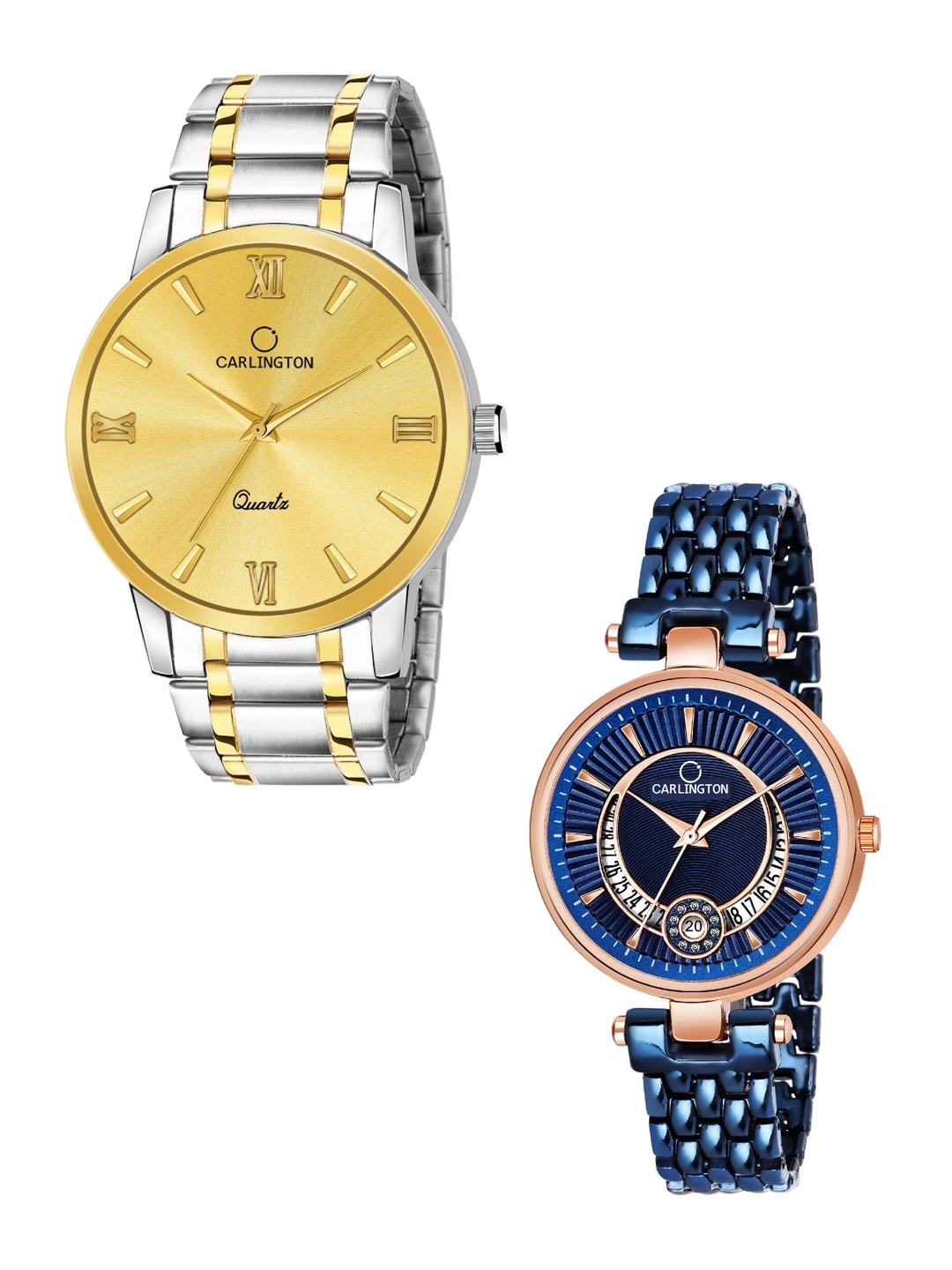 

CARLINGTON Unisex Set Of 2 Bracelet Style Straps Watch Combo CT-6210SG and Bella Blue, Gold