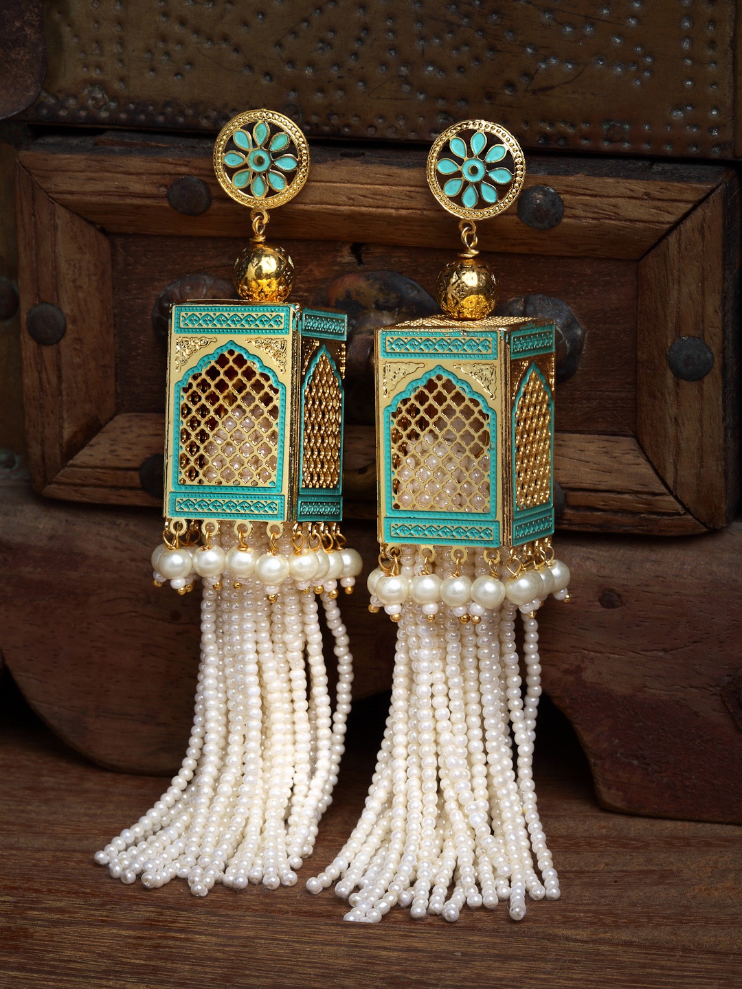 

PANASH Woman Gold-Toned Classic Pearl Embellished Handcrafted Jhumka Earrings