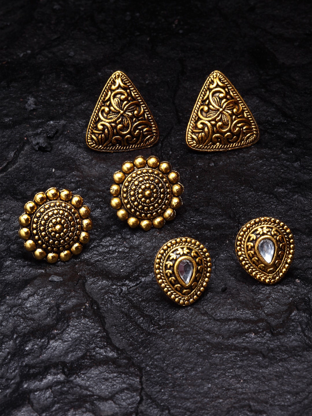 

PANASH Set Of 3 Gold-Toned Classic Studs Earrings