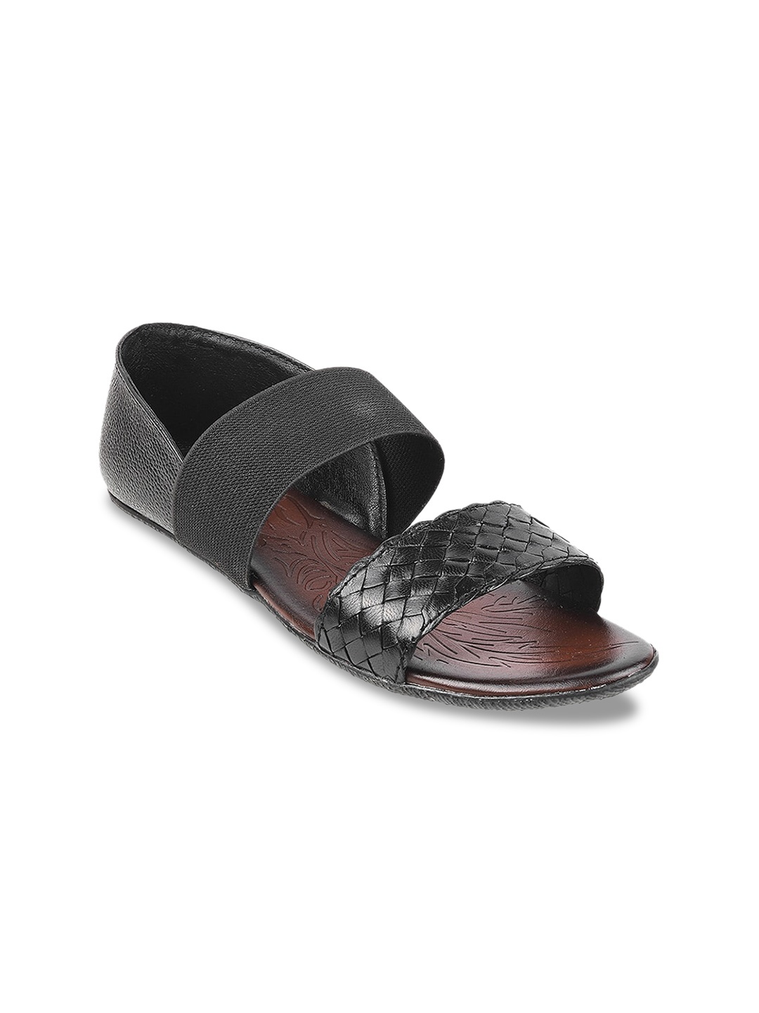 

Mochi Women Black Textured Open Toe Flats