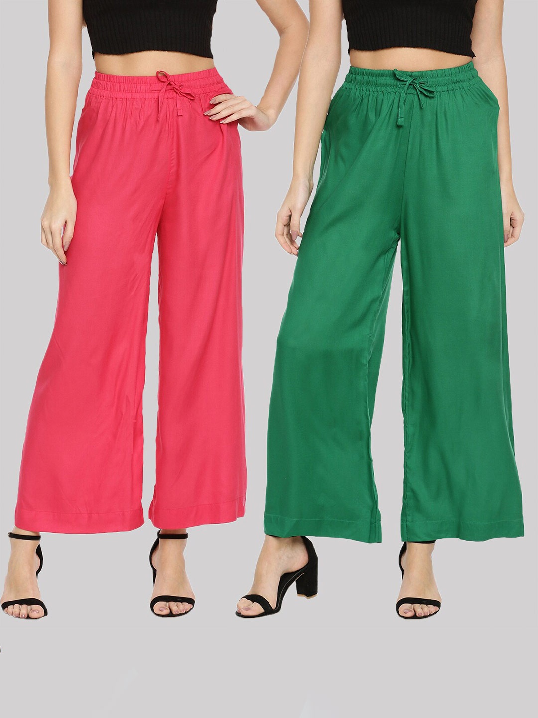 

TWIN BIRDS Set-2 Women Pink & Green Knitted Palazzos