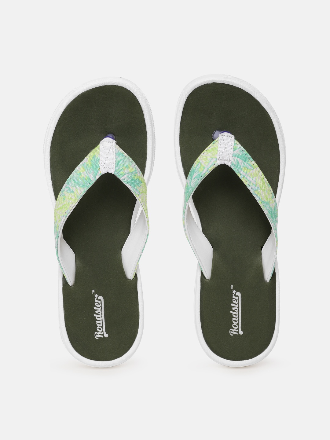 

The Roadster Lifestyle Co Women Green & Black Tropical Print Thong Flip-Flops