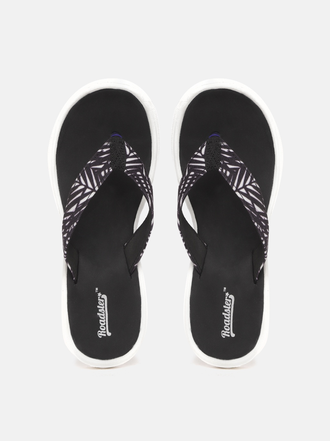 

The Roadster Lifestyle Co Women Black & White Printed Thong Flip-Flops