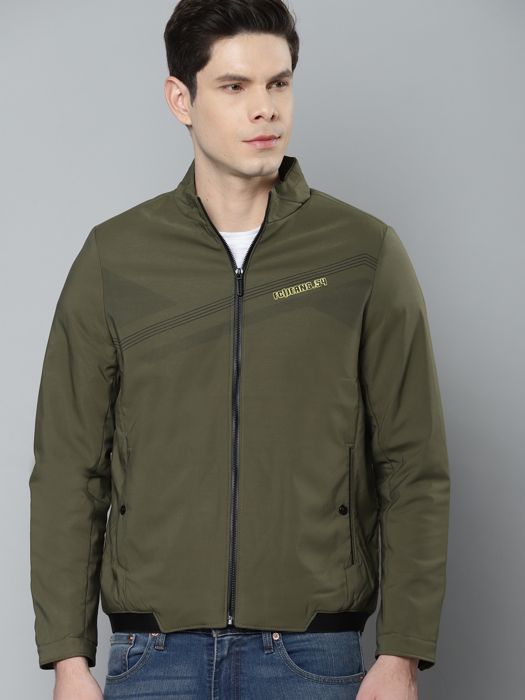 

Fort Collins Men Olive Green Solid Sporty Jacket