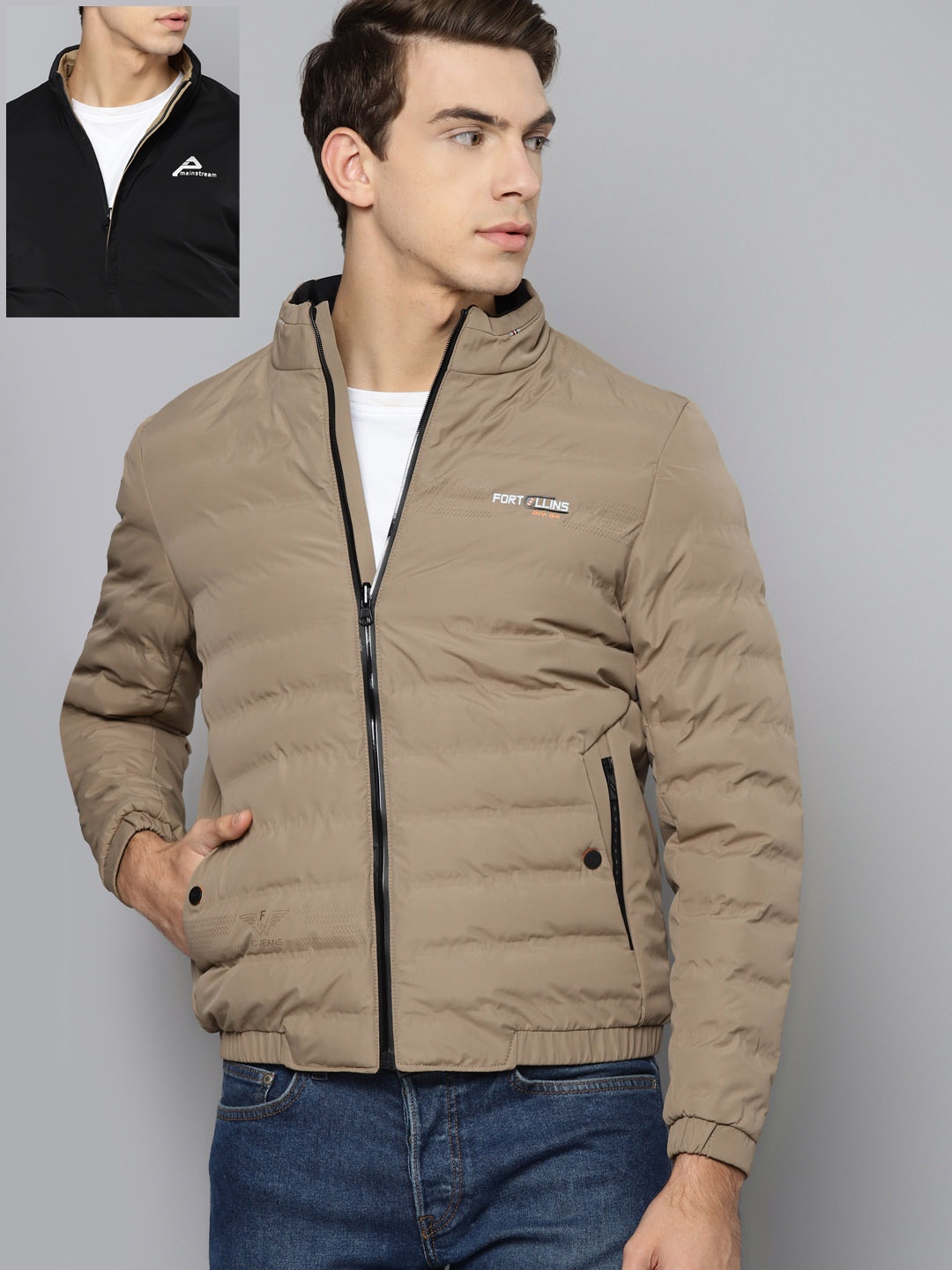 

Fort Collins Men Beige Black Reversible Padded Jacket