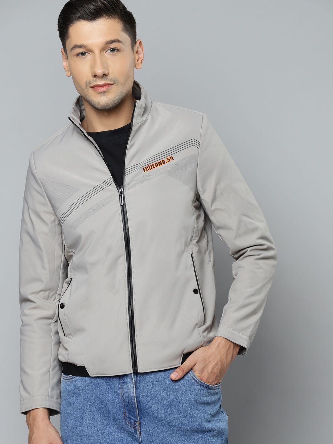 

Fort Collins Men Grey Solid Sporty Jacket