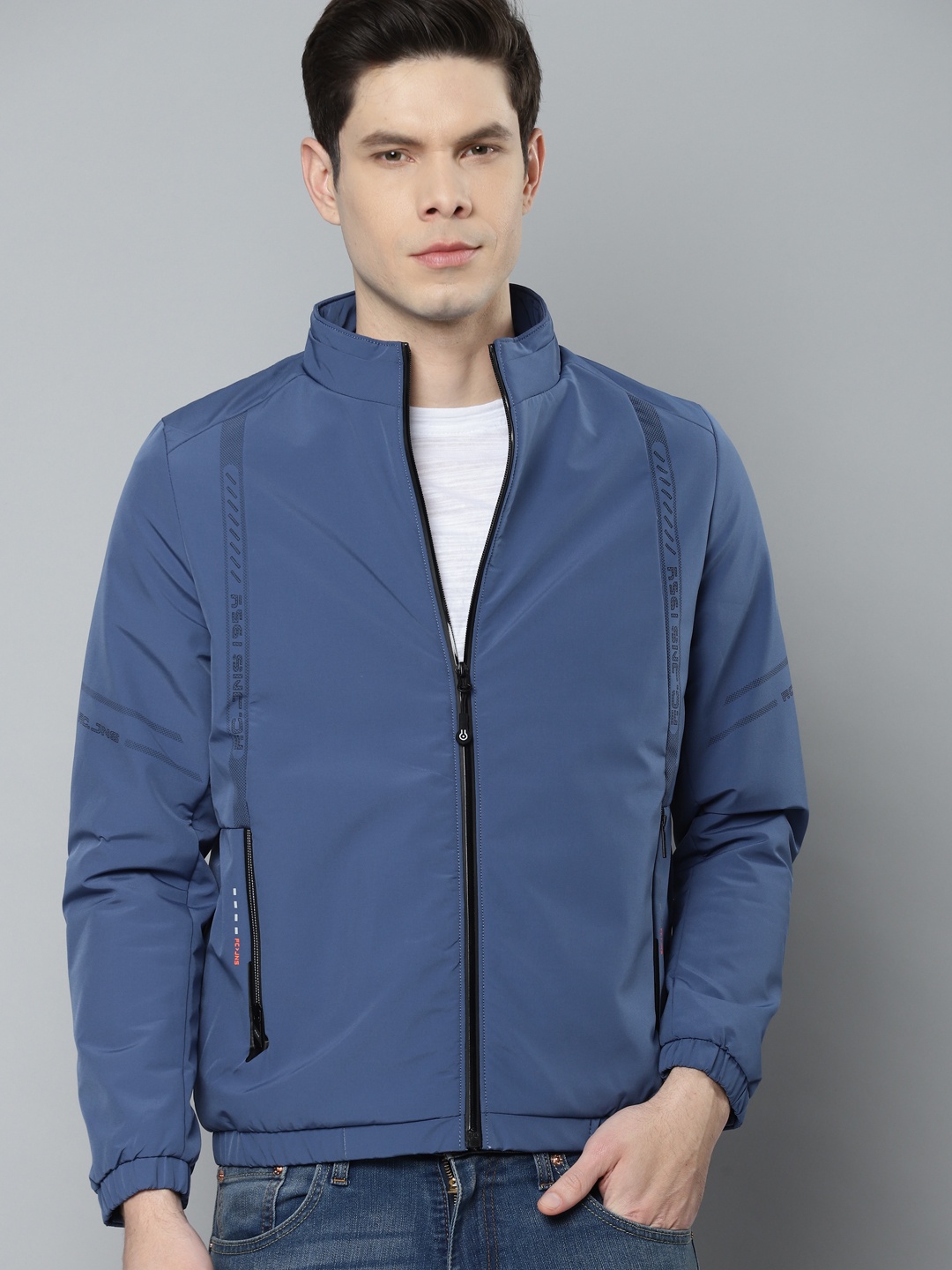 

Fort Collins Men Blue Solid Bomber Jacket