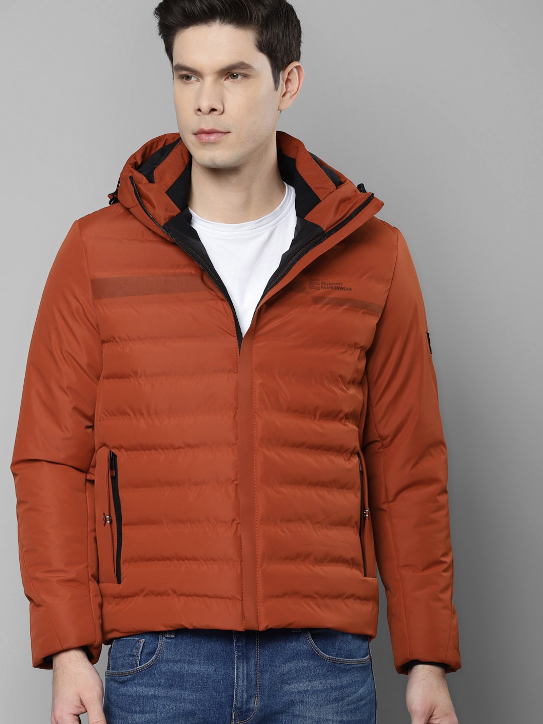 

Fort Collins Men Rust Orange Solid Hooded Padded Jacket