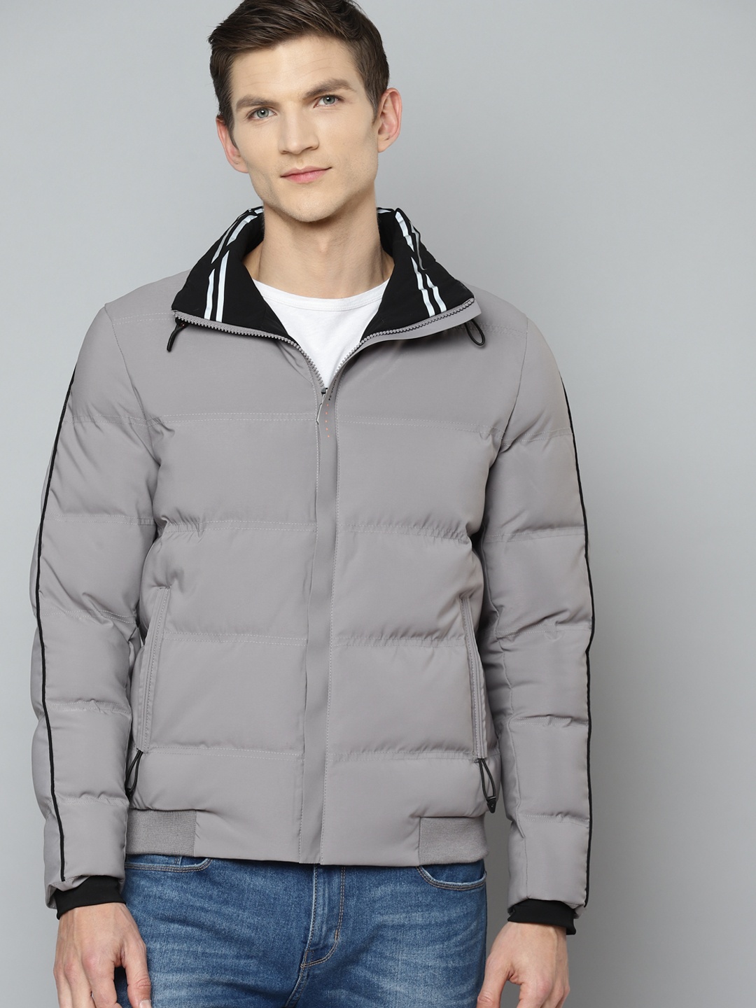 

Fort Collins Men Grey Solid Bomber Jacket