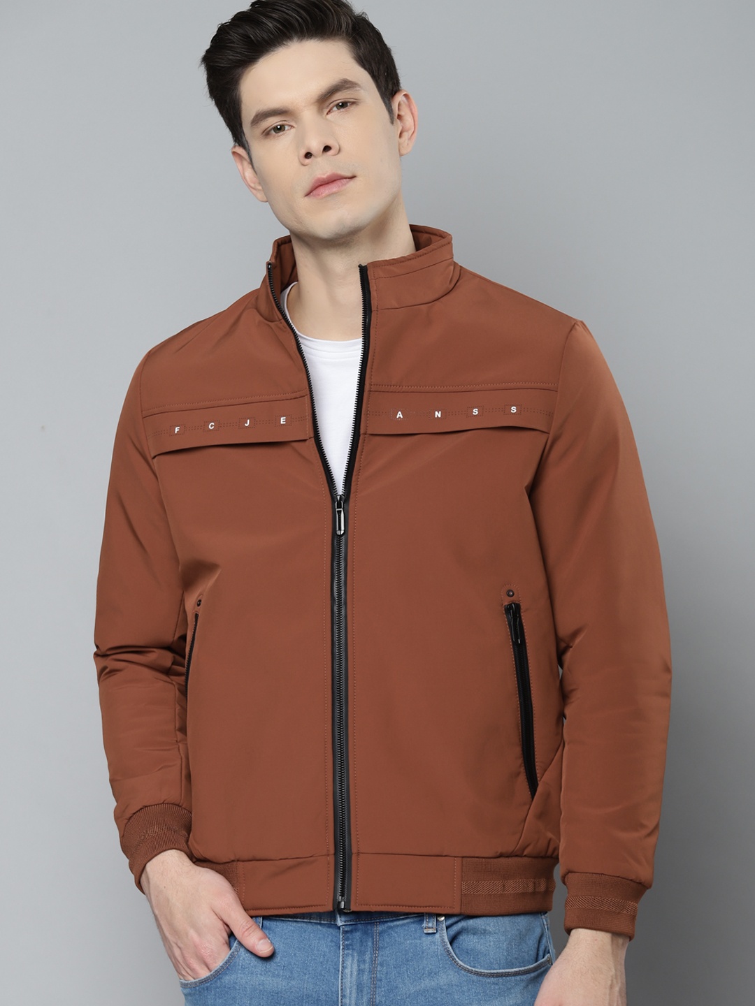 

Fort Collins Men Rust Brown Solid Bomber Jacket