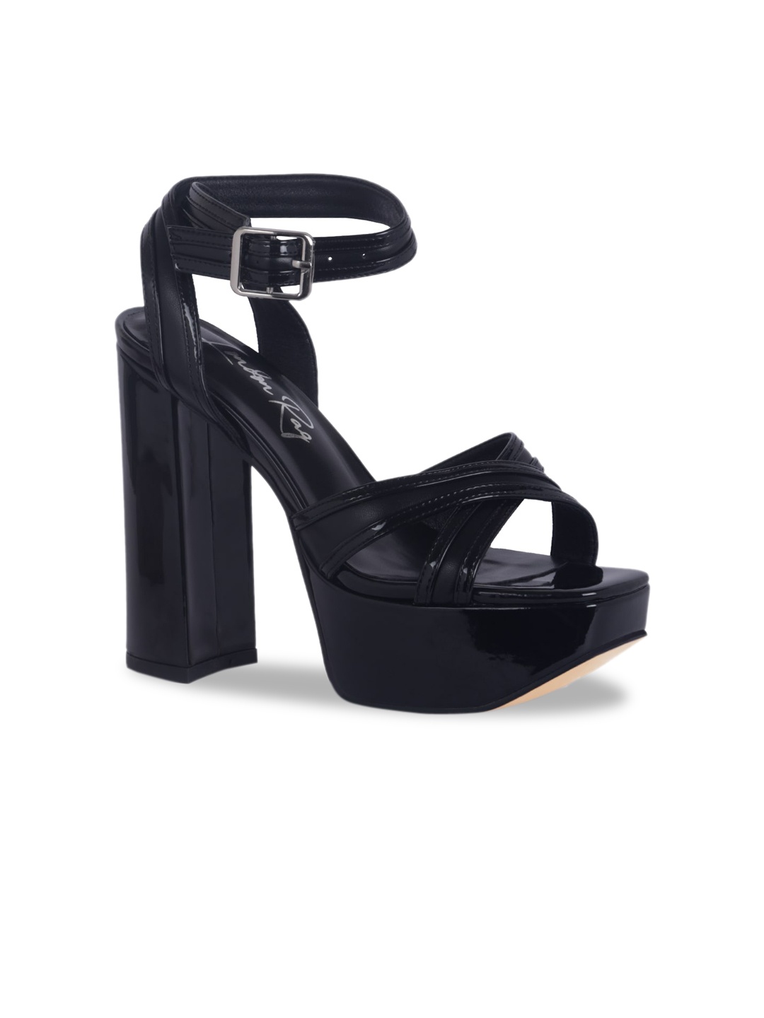 

London Rag Black Party Block Sandals with Buckles