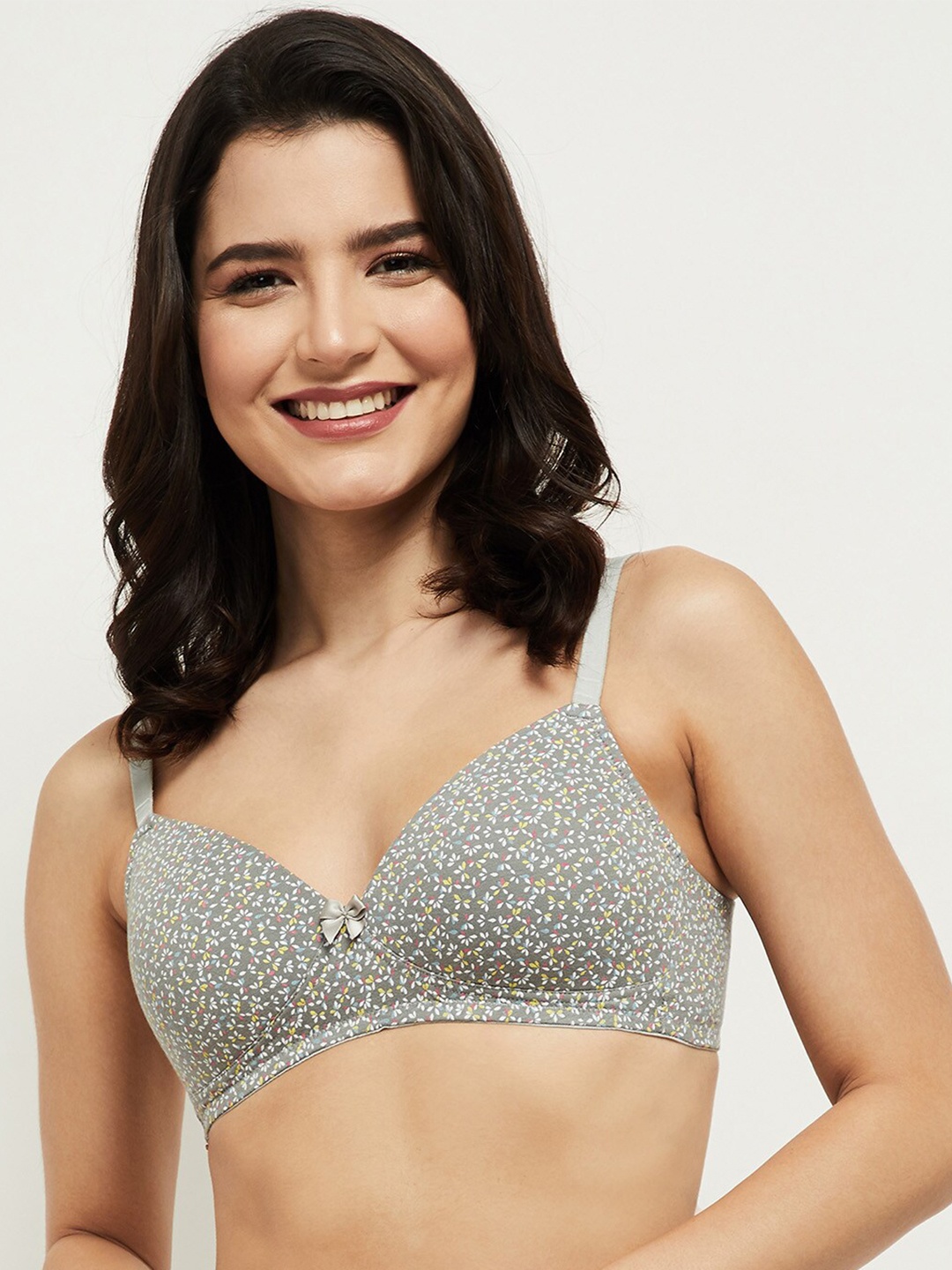 

max Grey & White Floral Printed Everyday Bra Lightly Padded