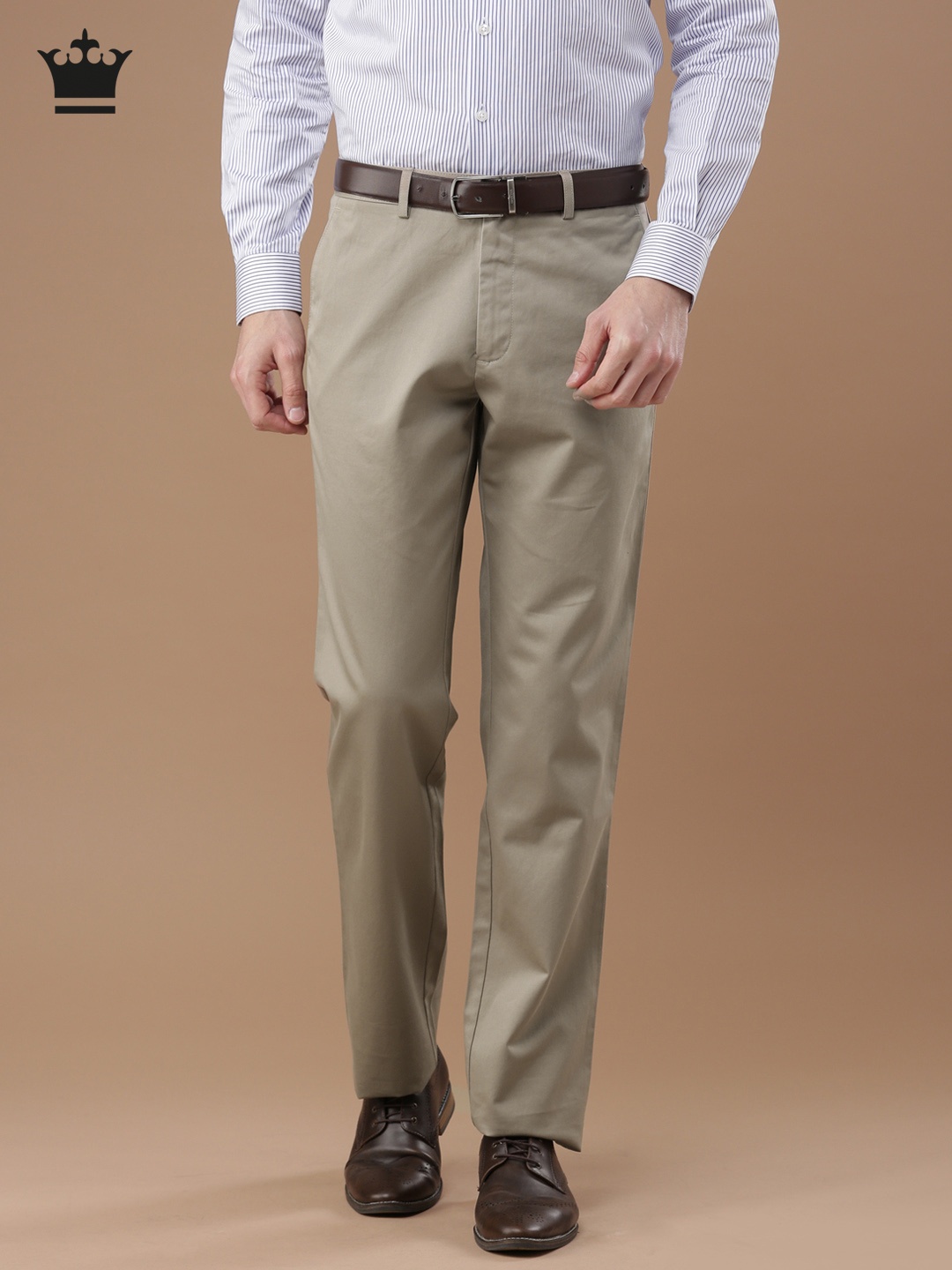 

Louis Philippe Men Beige New Standard Fit Solid Formal Trousers