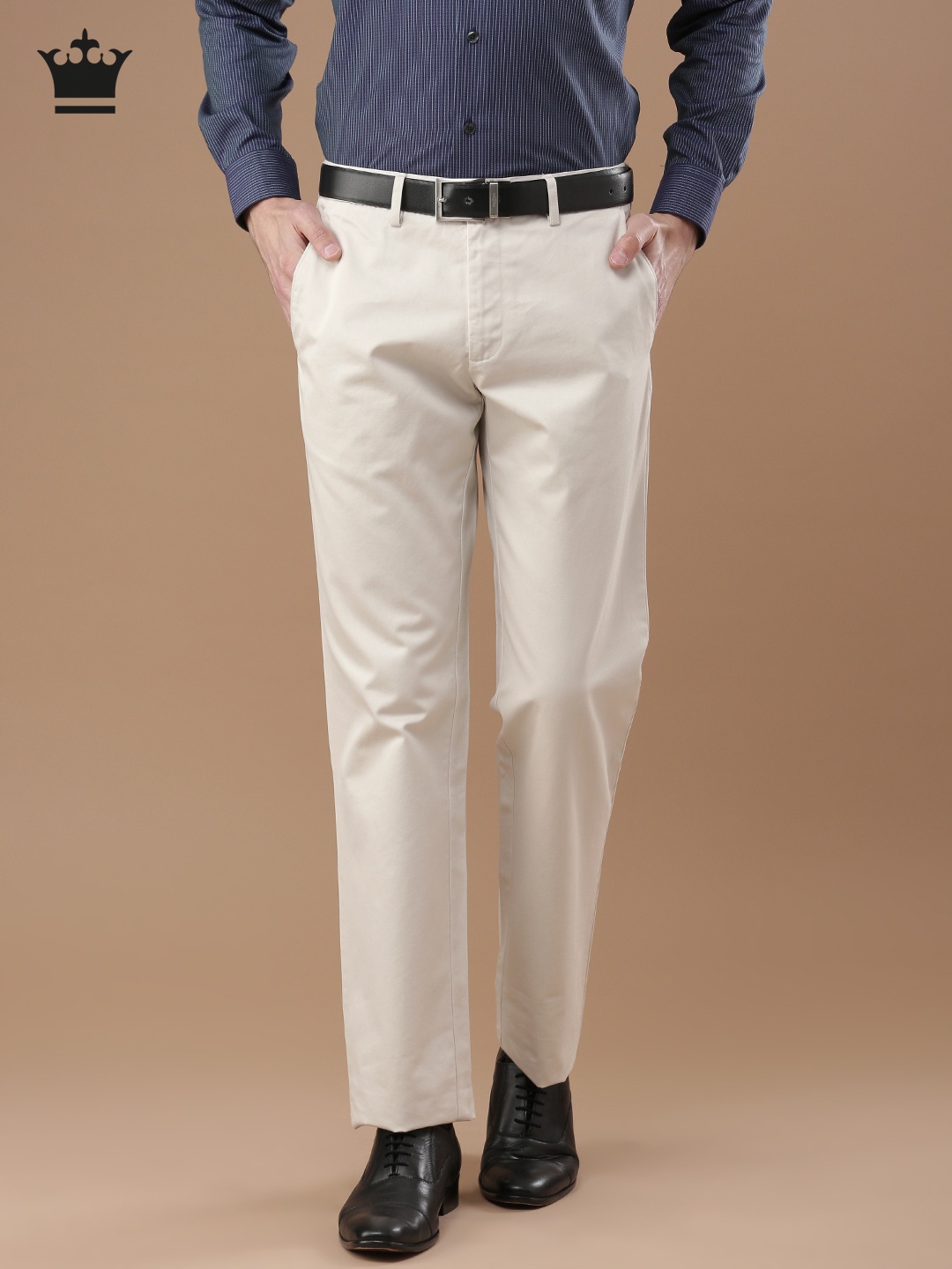

Louis Philippe Men Off-White Standard Fit Solid Formal Trousers