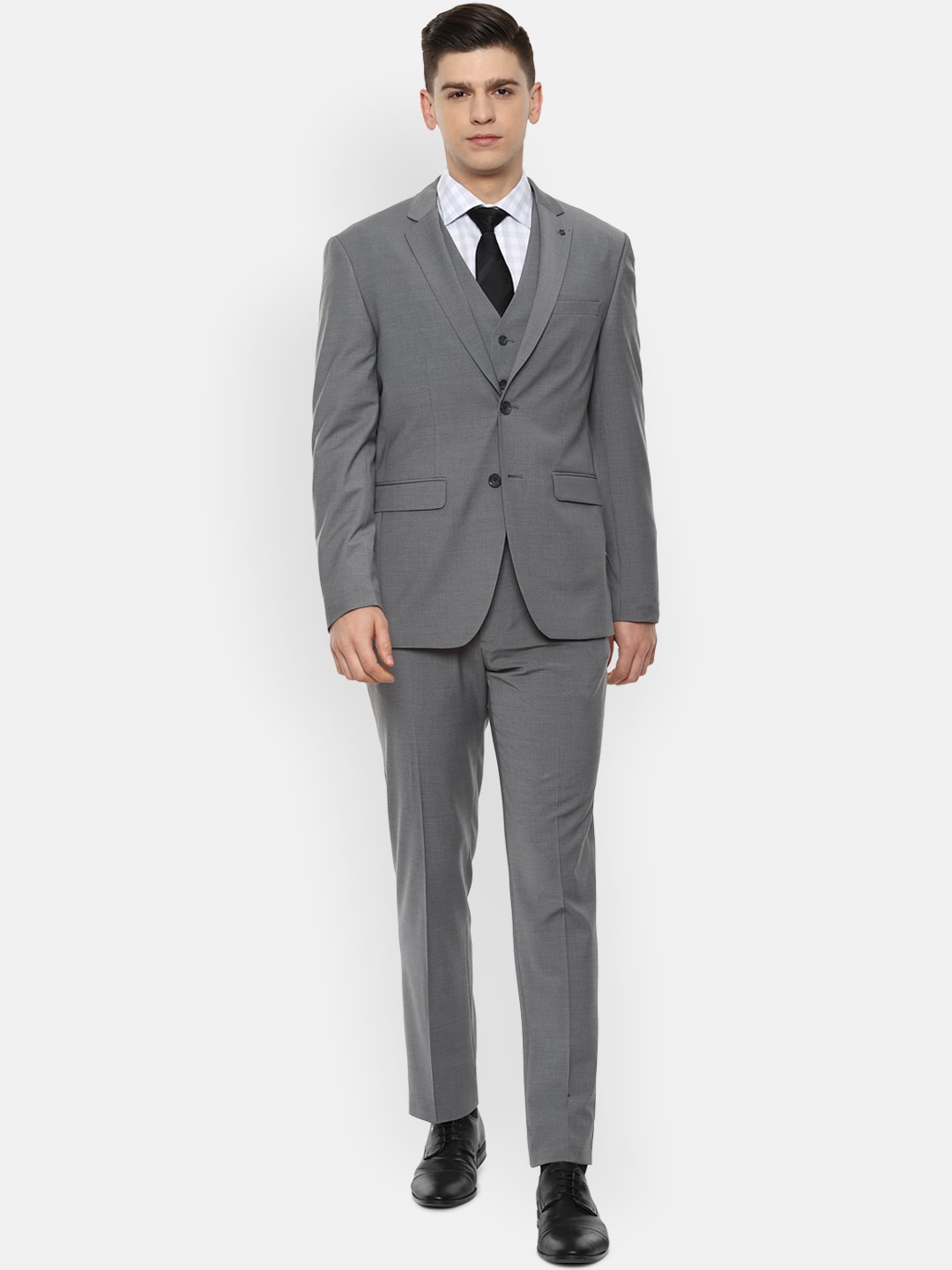 

Louis Philippe Permapress Men Grey Solid Slim Fit 3 Piece Formal Suit