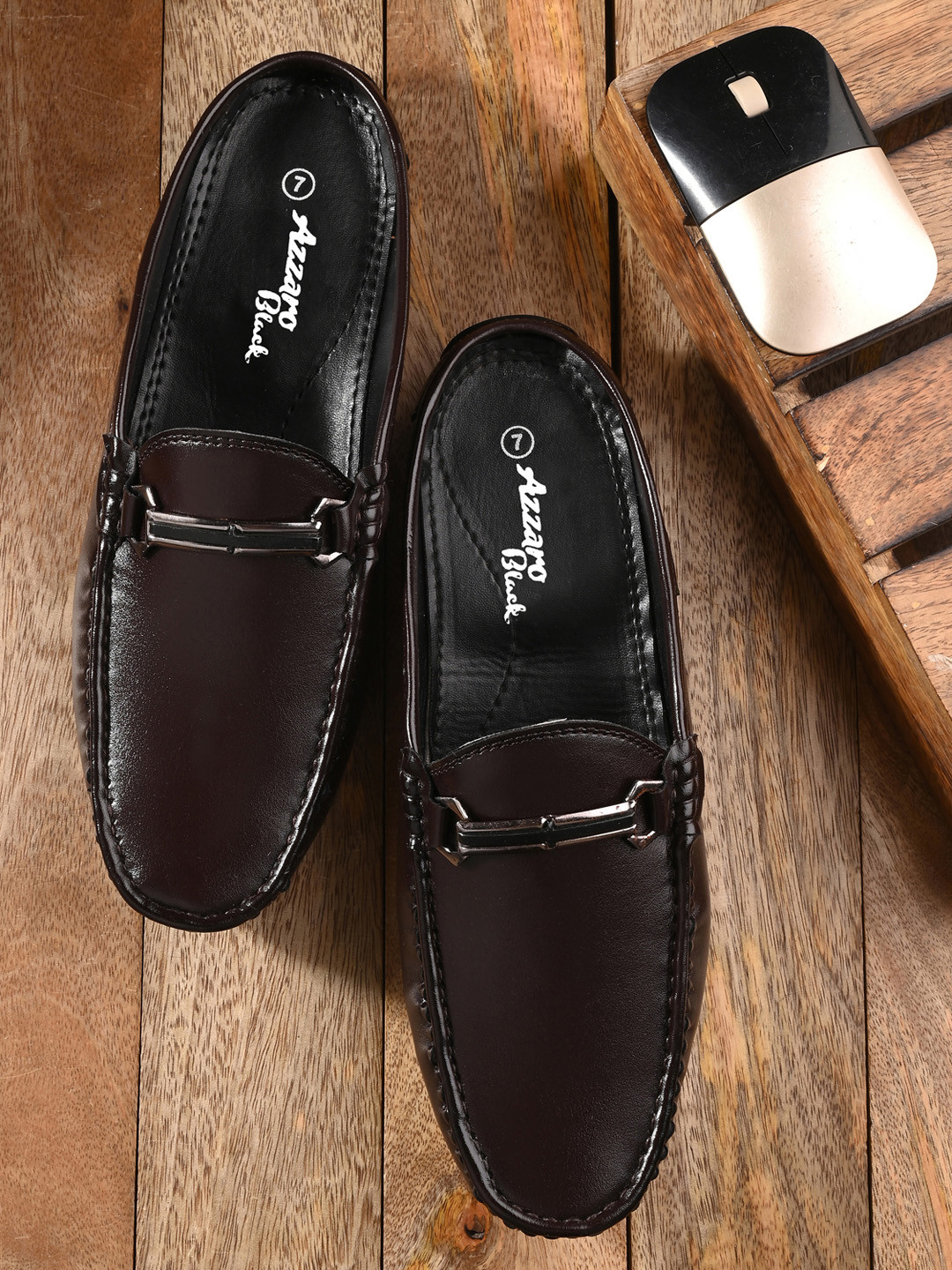 

Azzaro Black Men Brown Textured Loafers