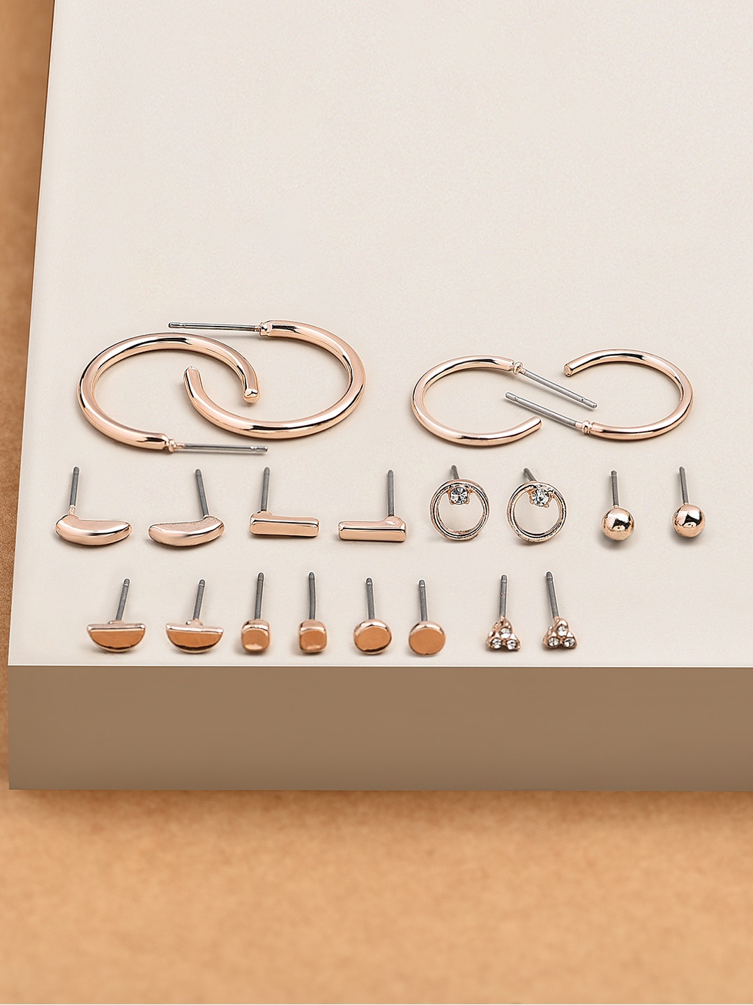 

Accessorize London Set Of 10 Rose Gold Geometric Studs Earrings