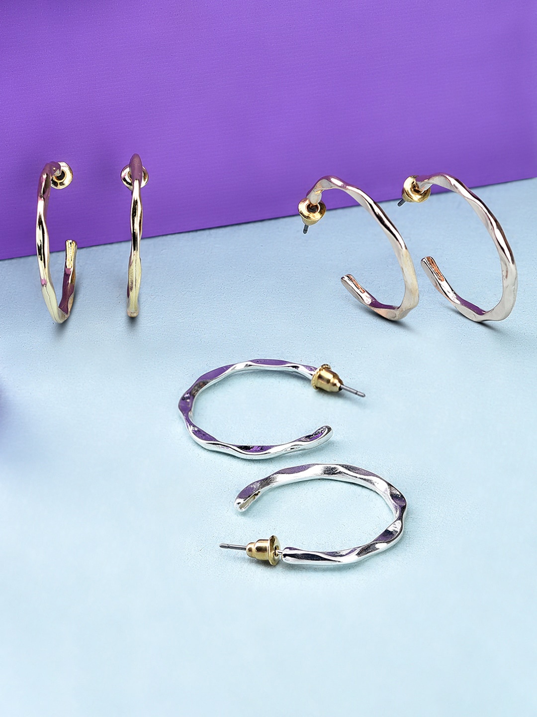 

Accessorize London Set Of 3 Silver-Toned Geometric Hoop Earrings