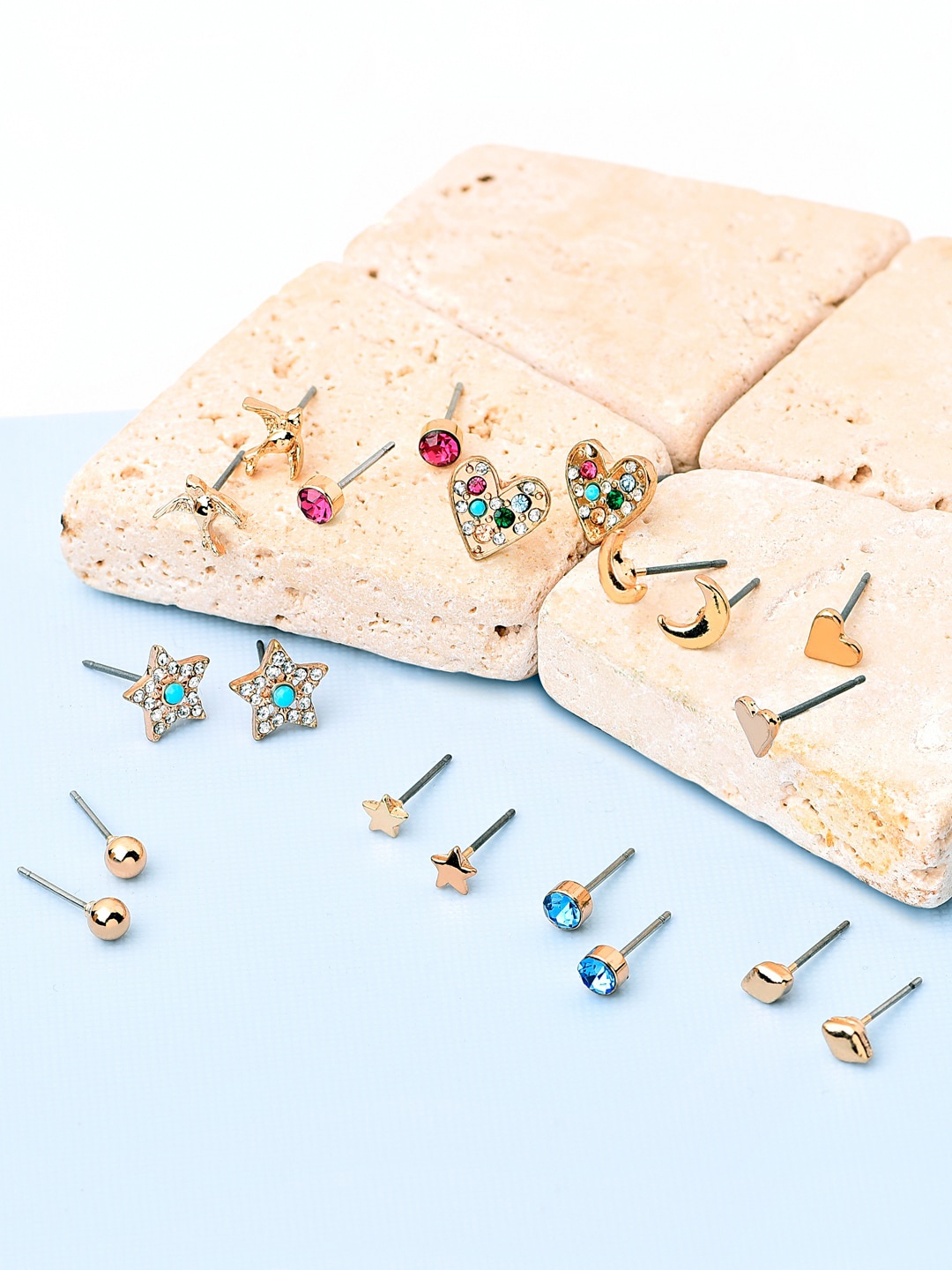 

Accessorize London Woman Set of 10 Crystal Gems Geometric Studs Earrings, Multi
