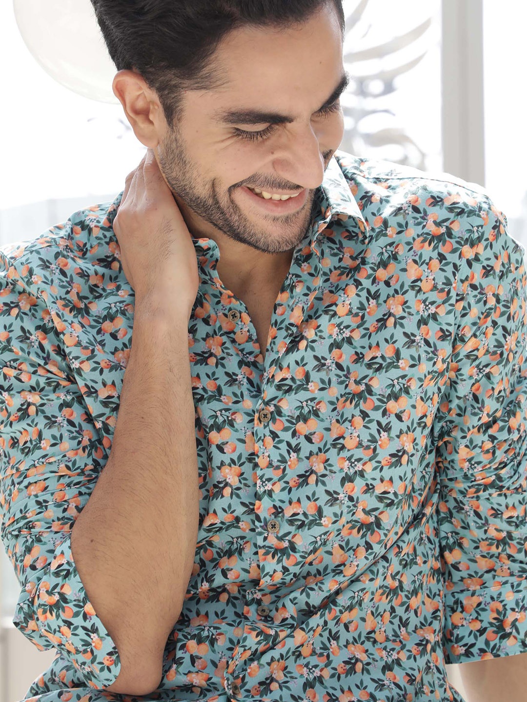 

RARE RABBIT Men Jack Slim Fit Opaque Printed Cotton Shirt, Green