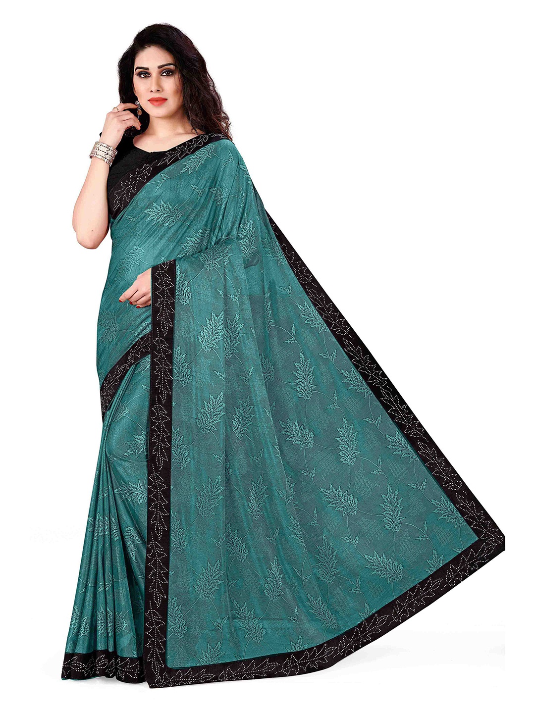

KALINI Teal & Black Floral Woven Design Saree