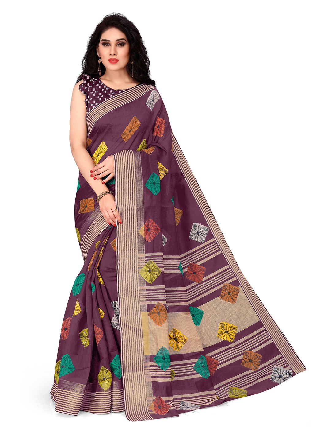 

KALINI Burgundy & Beige Bandhani Printed Saree