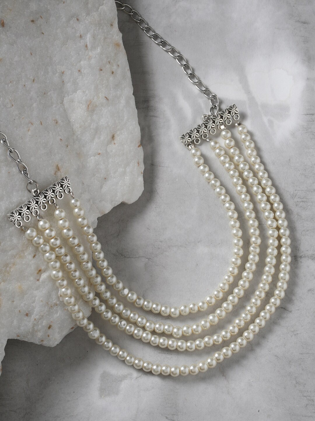 

Shoshaa Gold-Toned & White Brass Gold-Plated Layered Necklace