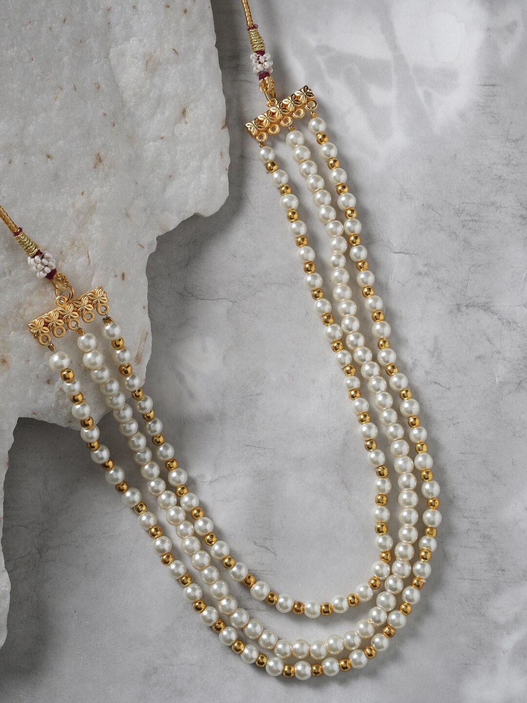 

Shoshaa White & Gold-Toned Brass Gold-Plated Layered Necklace