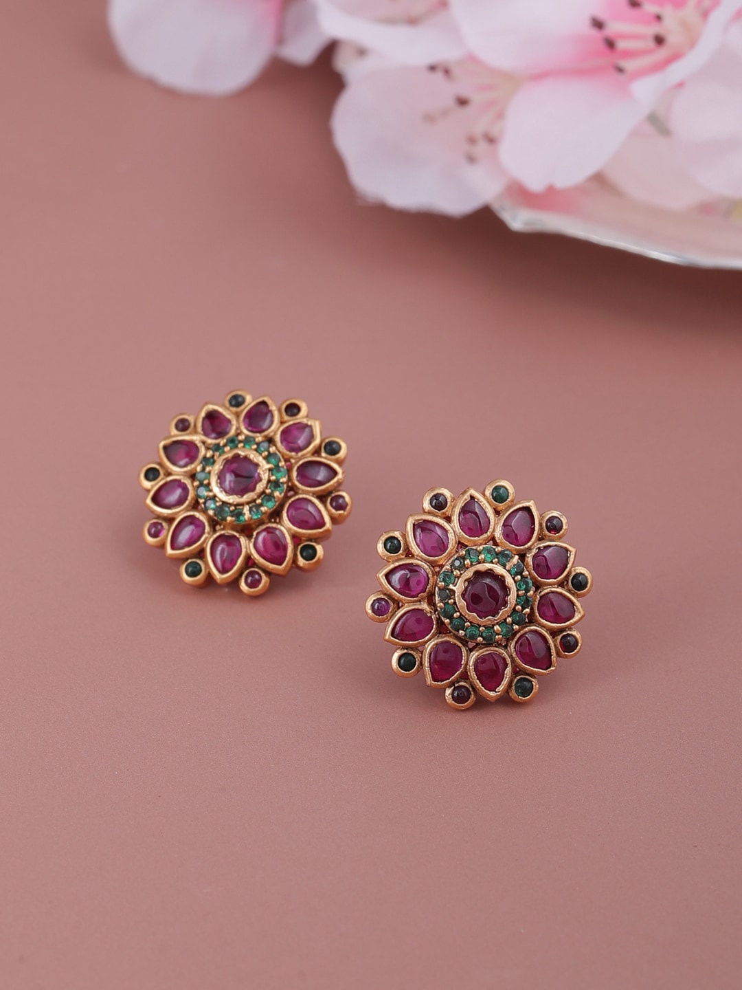 

Shoshaa Magenta Contemporary Gold-Plated Studs Earrings