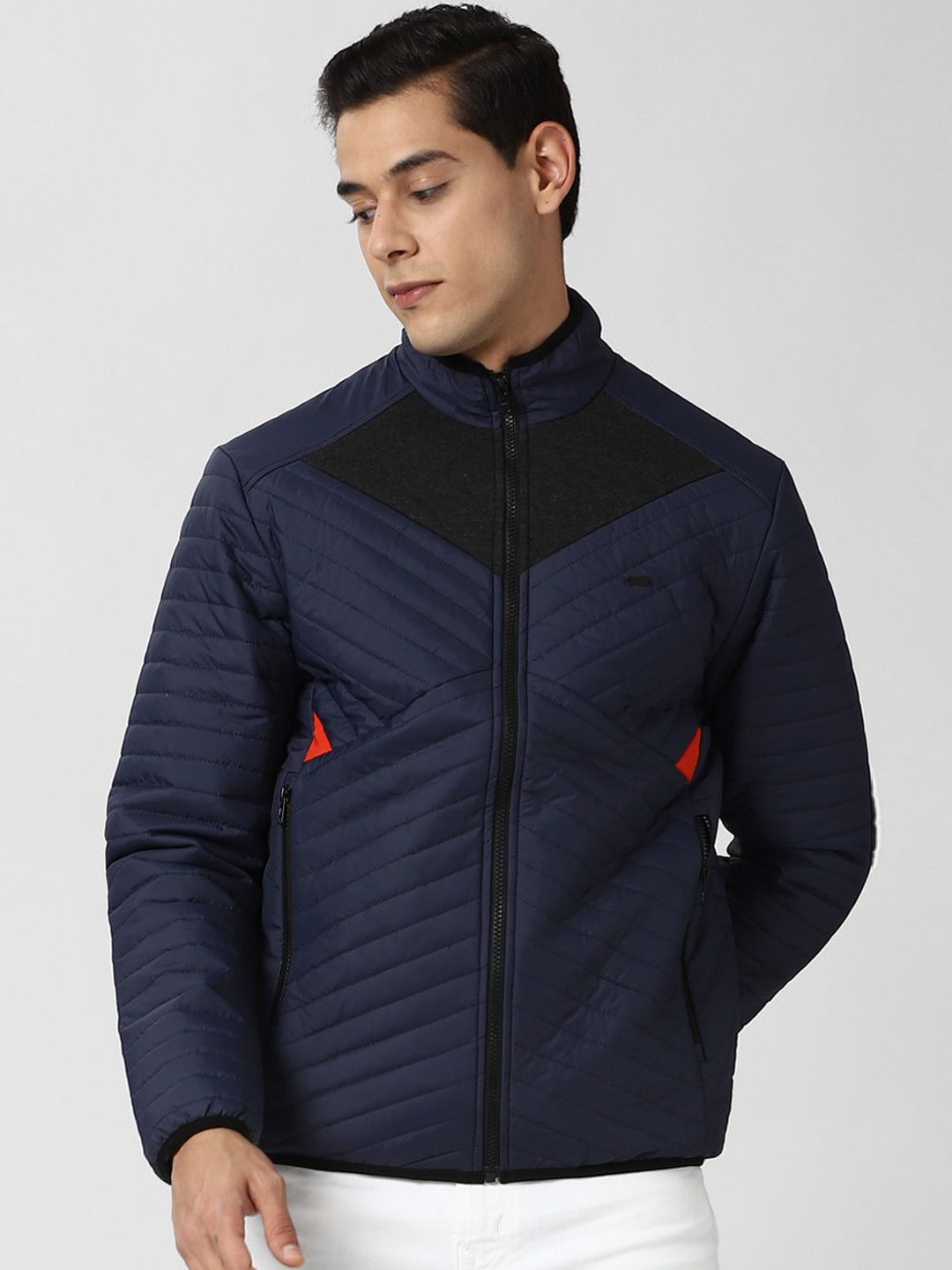 

Peter England Casuals Men Navy Blue Striped Padded Jacket