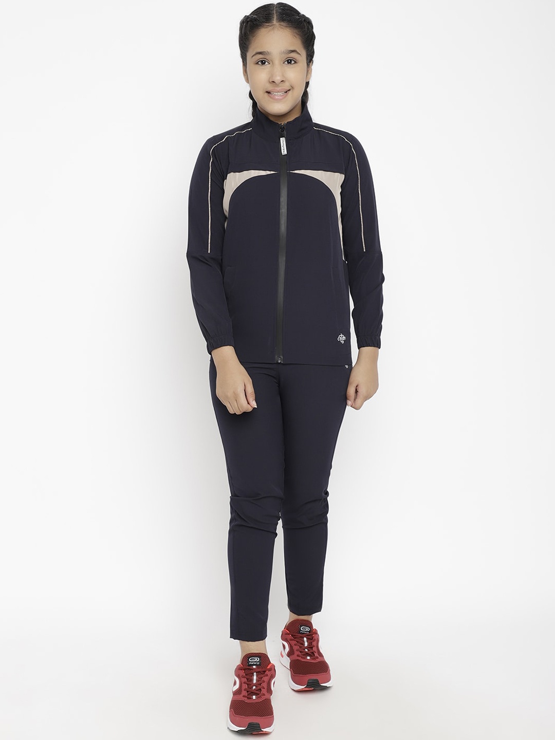 

CHIMPRALA Girls Navy Blue & Cream-Coloured Comfort-Fit Tracksuit