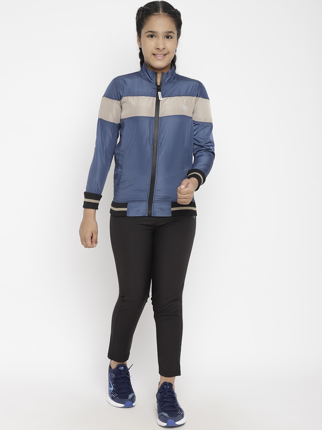 

CHIMPRALA Girls Blue & Beige Solid Tracksuit