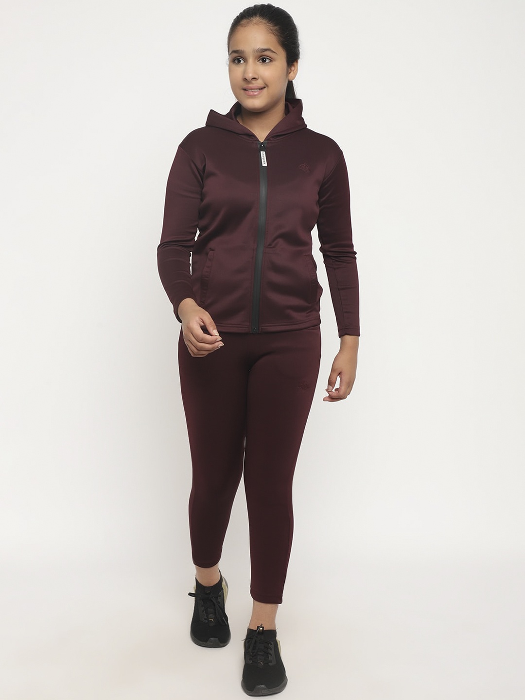 

CHIMPRALA Girls Maroon Solid Tracksuit