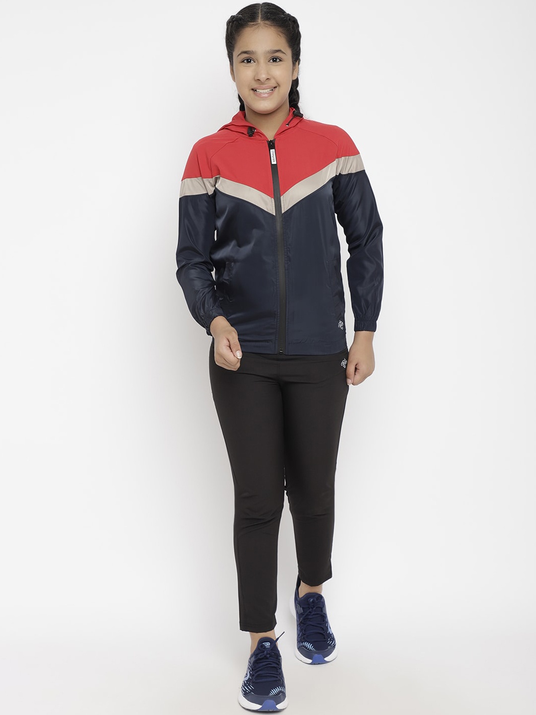 

CHIMPRALA Girls Navy Blue & Red Comfort-Fit Tracksuit