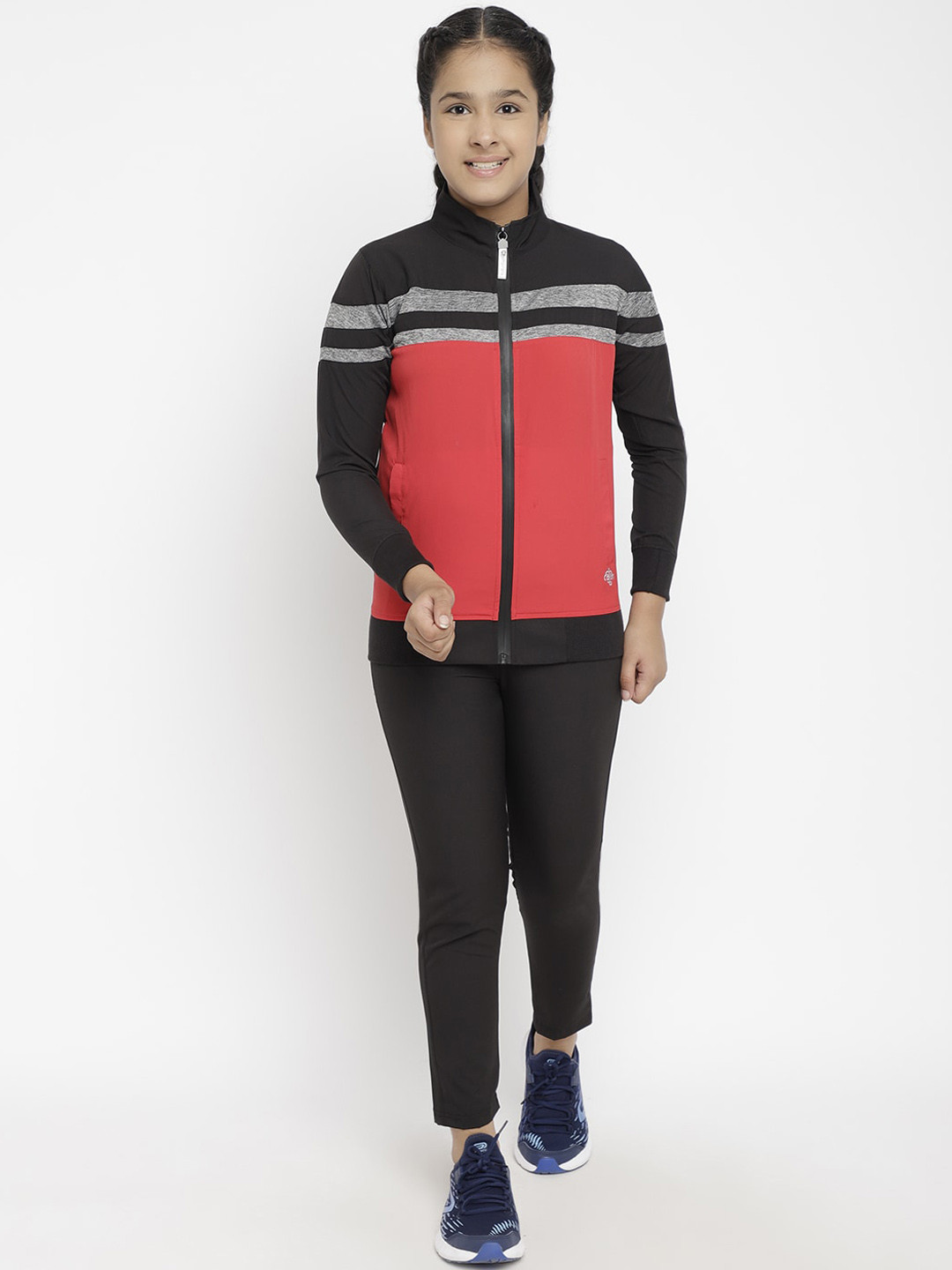 

CHIMPRALA Girls Red & Black Solid Comfort-Fit Tracksuit
