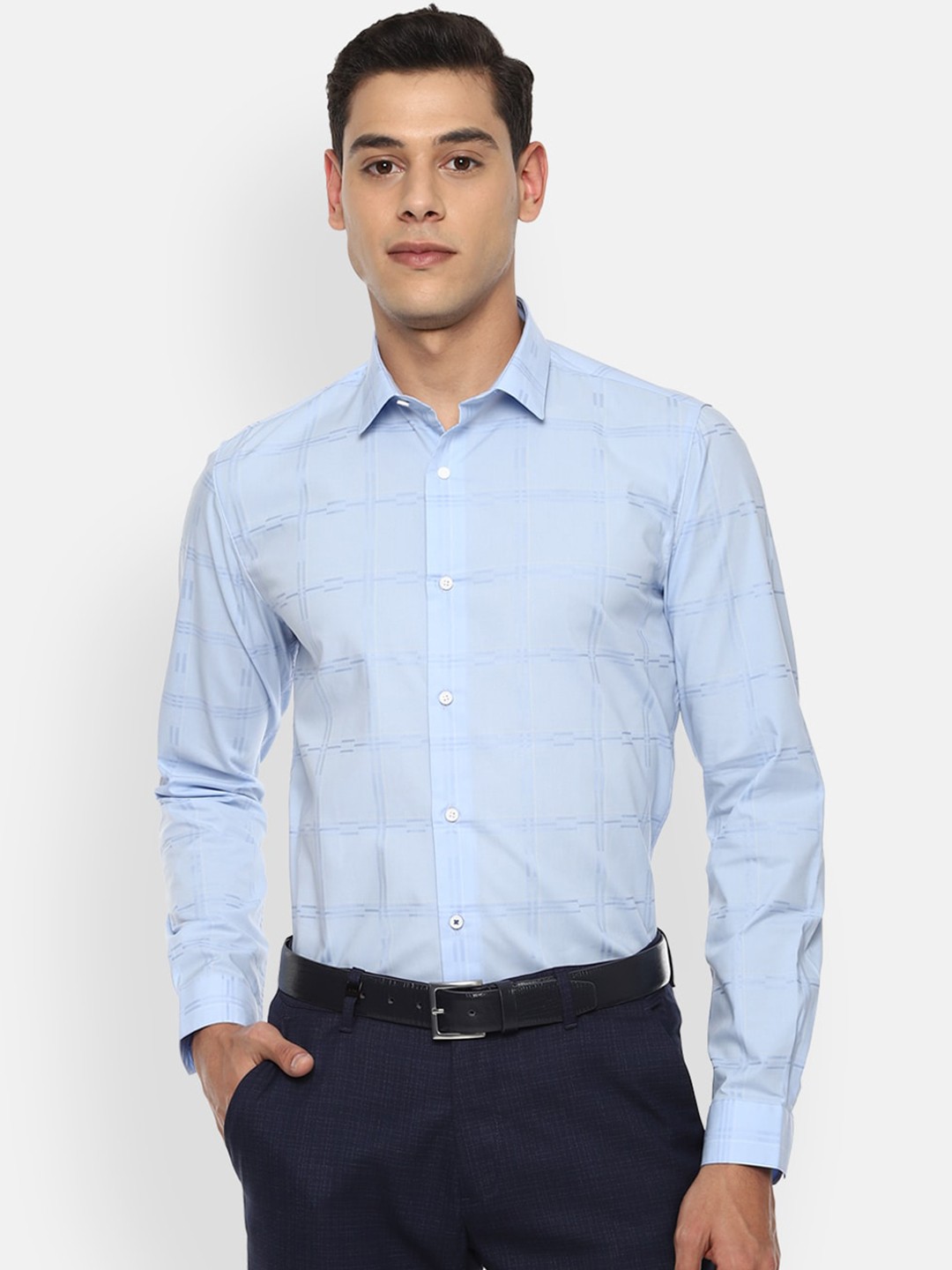 

Louis Philippe Sport Men Blue Super Slim Fit Opaque Checked Formal Shirt