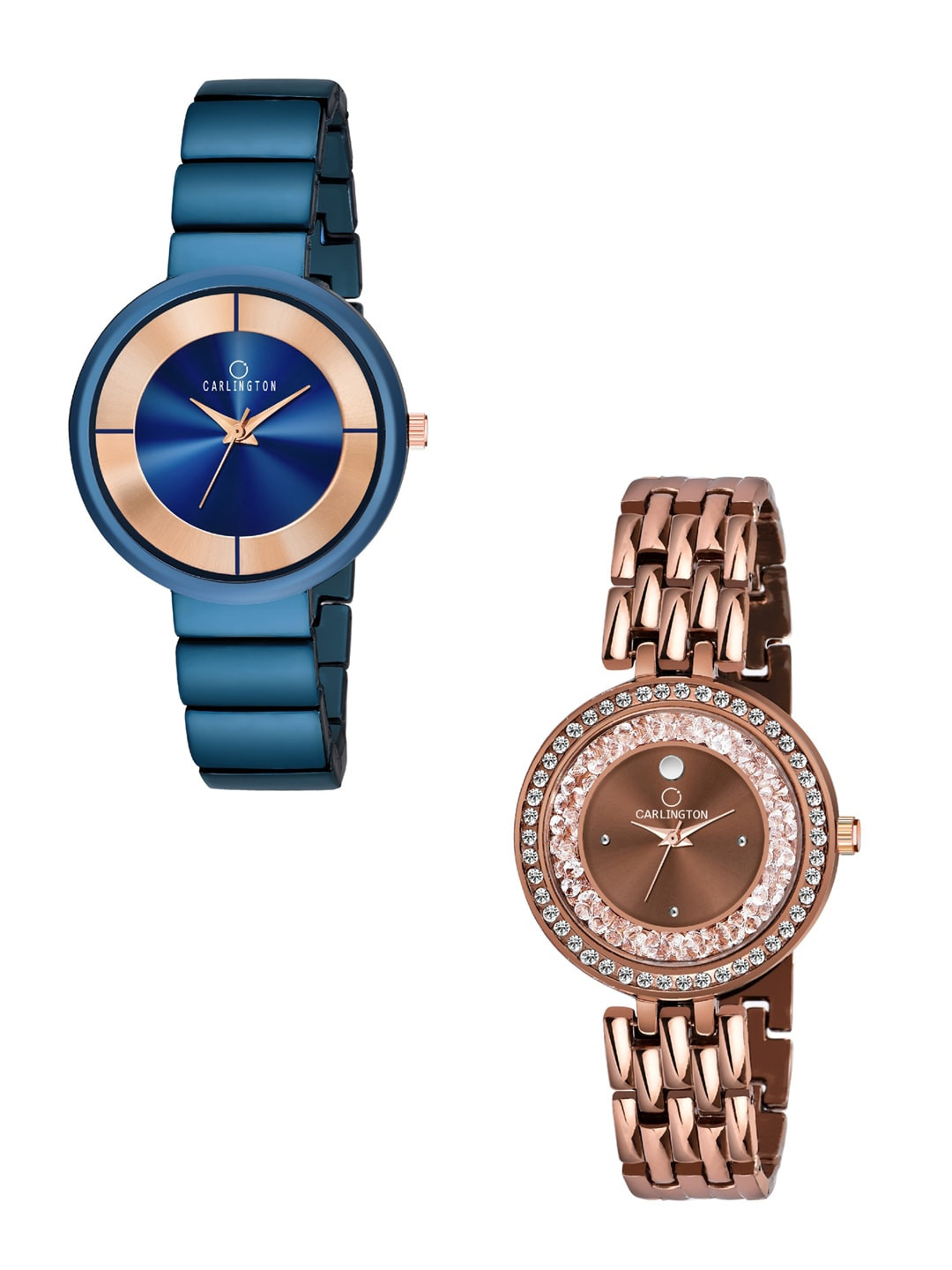 

CARLINGTON Women Pack Of 2 Bracelet Style Straps Watch Combo 114, Blue