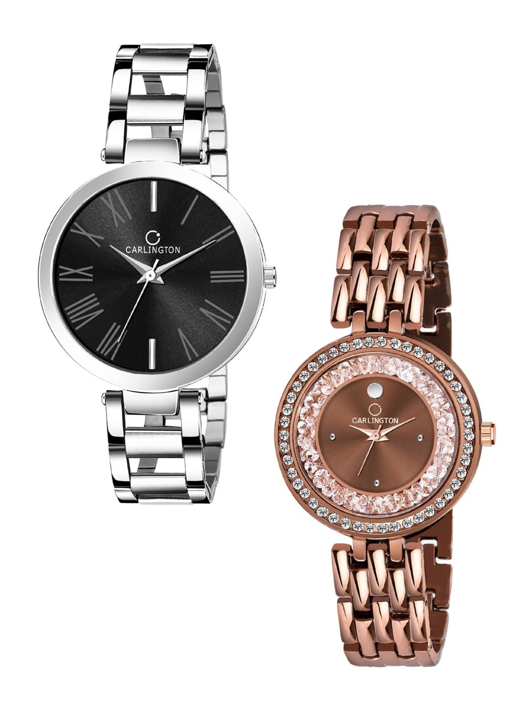 

CARLINGTON Women Set Of 2 Multicoloured Embellished Dial & Stainless Steel Straps Watch, Multi